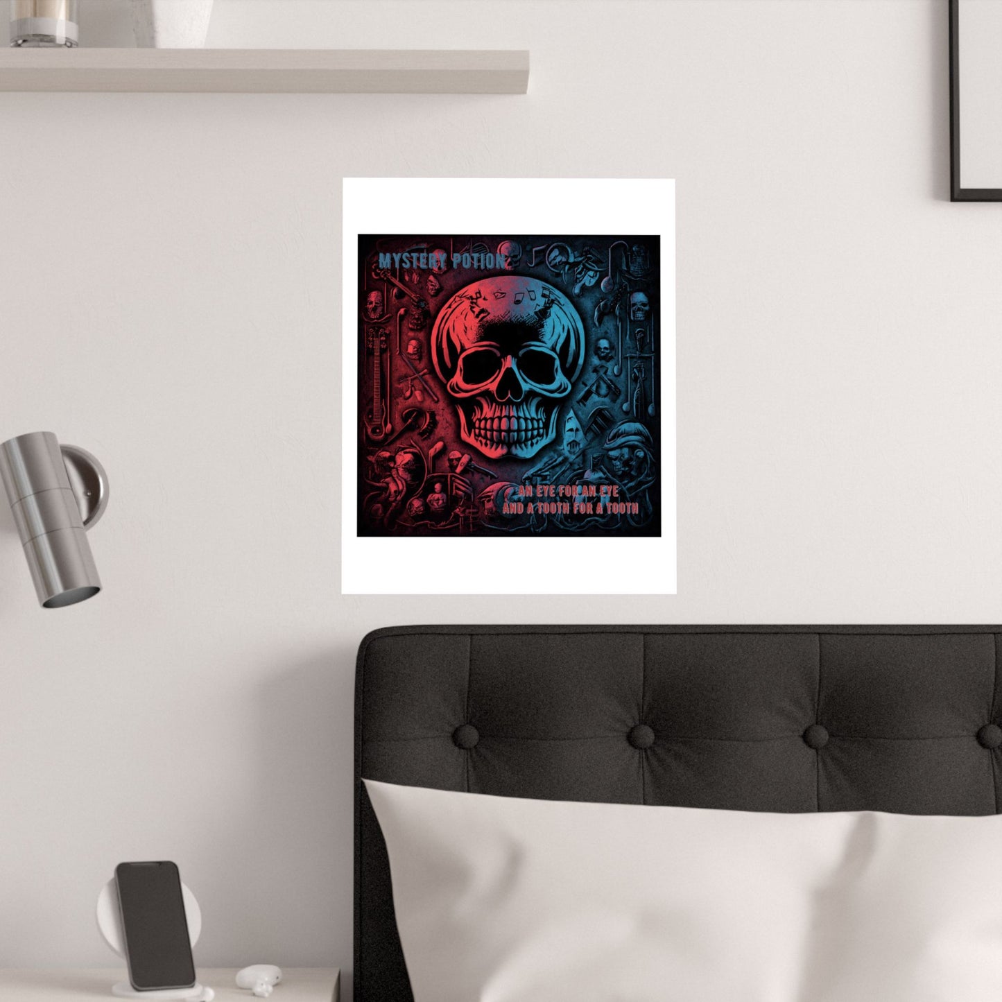 Mystical Skull Satin Poster, Edgy Art Print, Gothic Wall Decor, Unique Gift for Halloween, Dark Academia Aesthetic