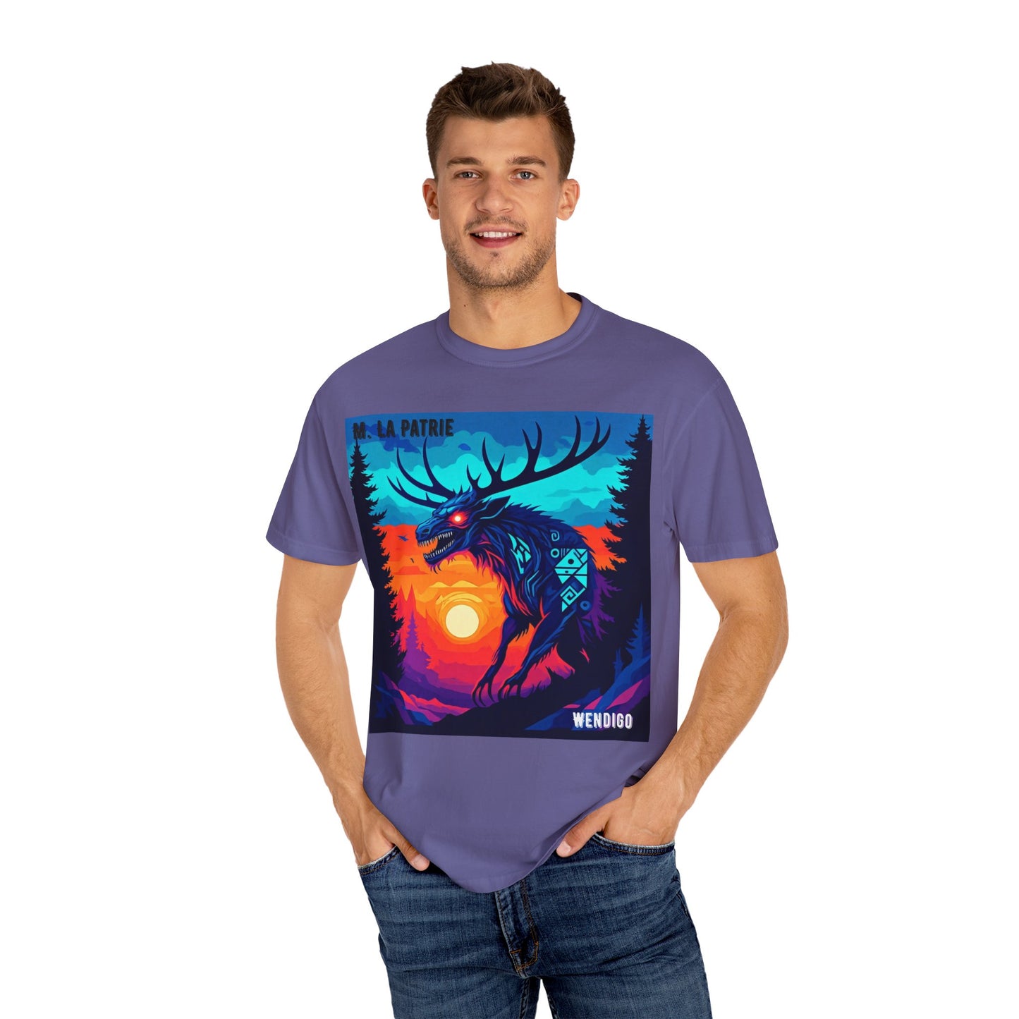 'Wendigo' par M. La Patrie, Vibrant First Nations Style Graphic T-Shirt, Unique Art Tee for Nature Lovers, Gift for Halloween, Cozy Casual Wear, Unisex Shirt