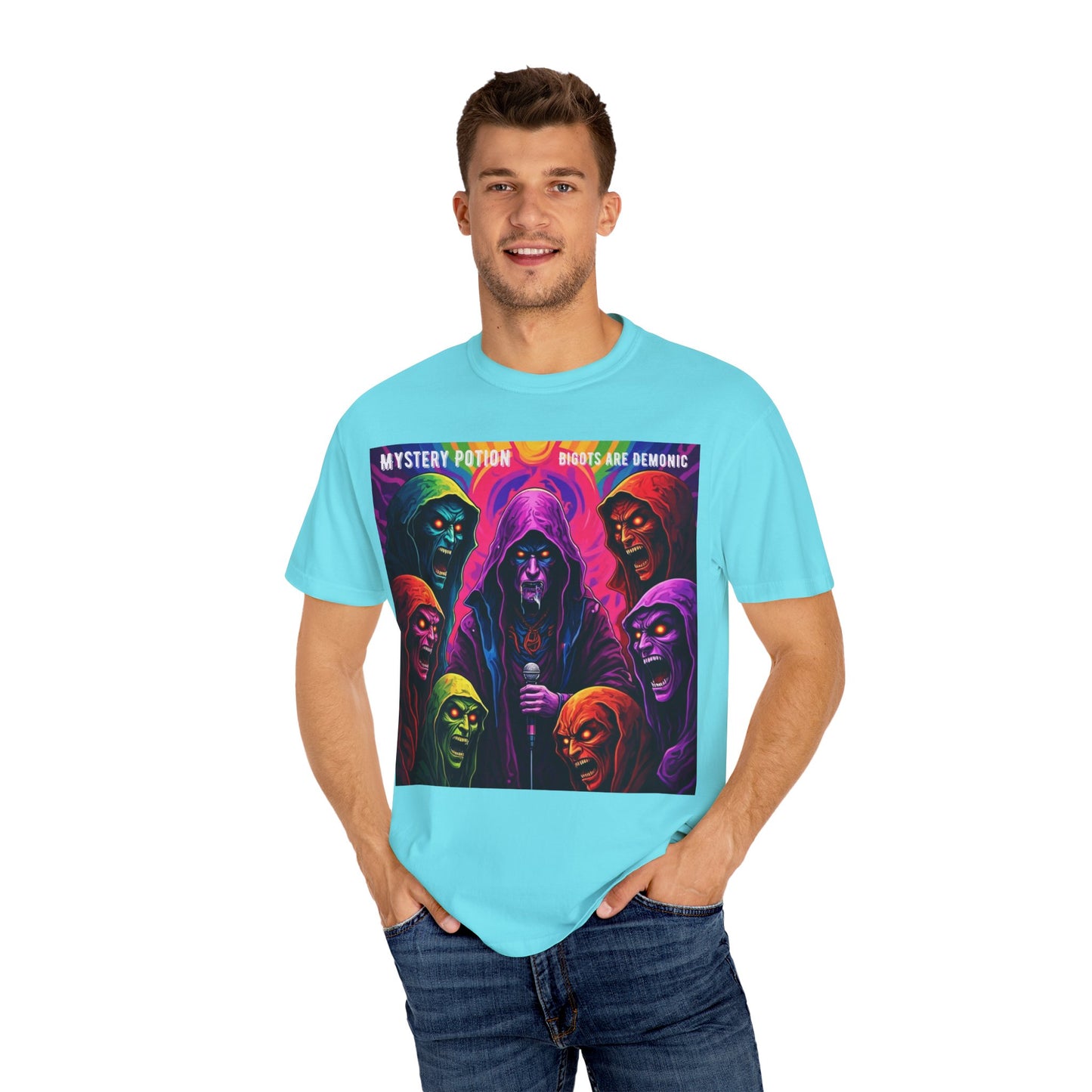 Mystery Potion Graphic Tee | Unisex Halloween T-shirt, Spooky Gift, "Bigots Are Demonic" Graphic Shirt, Witchy Apparel, Unique Casual Wear