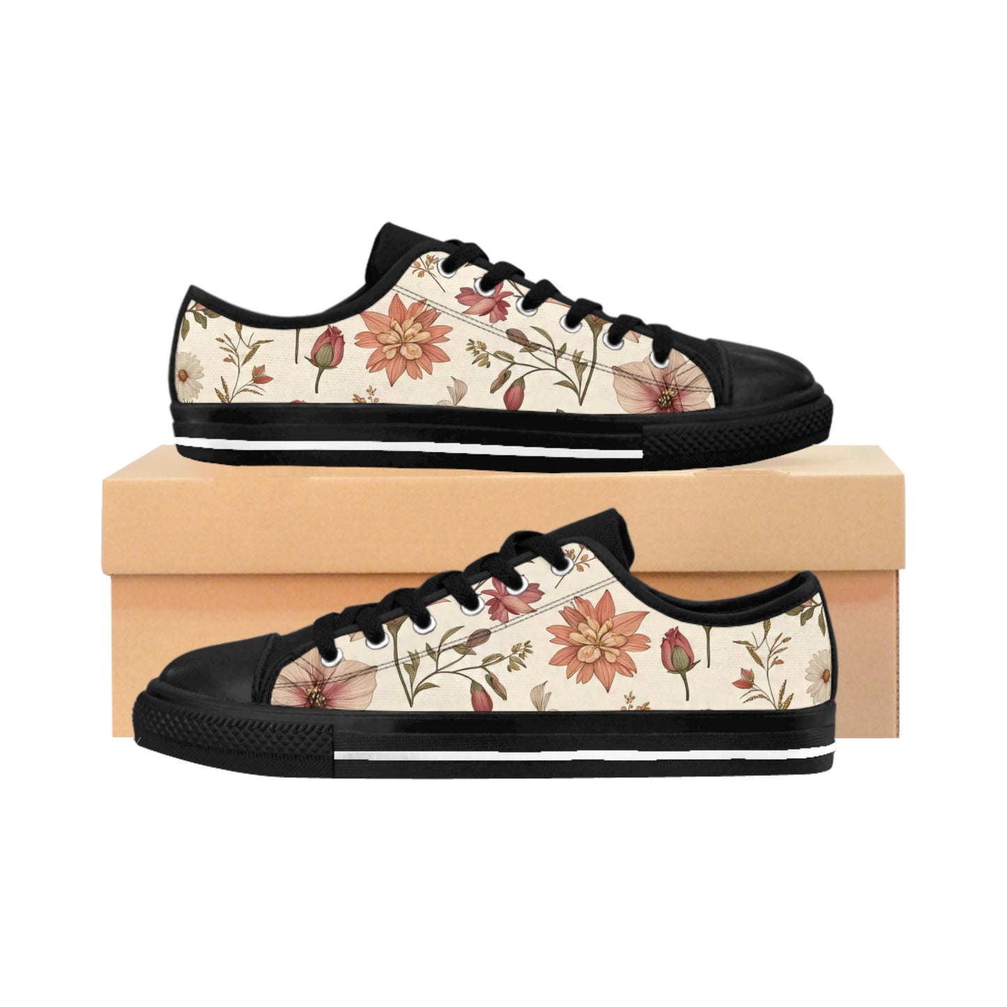 Floral Print Women's Sneakers by Mystery Potion, Trendy Casual Shoes, Gift for Her, Spring Fashion, Comfortable Footwear