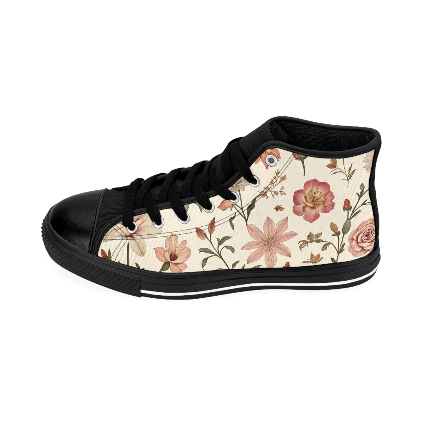 Floral Print High-Top Sneakers, Unique Floral High-Top Shoes, Trendy Casual Sneakers, Gift for Her, Spring Footwear