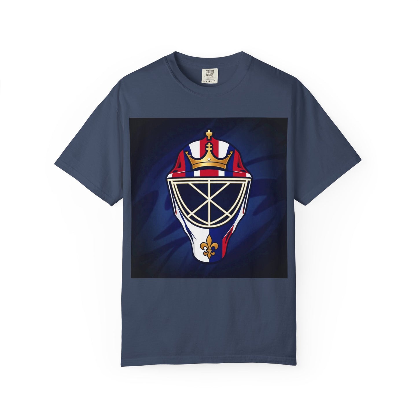 Regal Crown Goalie Mask Graphic T-shirt, Unisex Fashion Tee, Red, White and Blue Casual Wear, Gift for Her/Him, Summer Style, Graphic Apparel, Streetwear