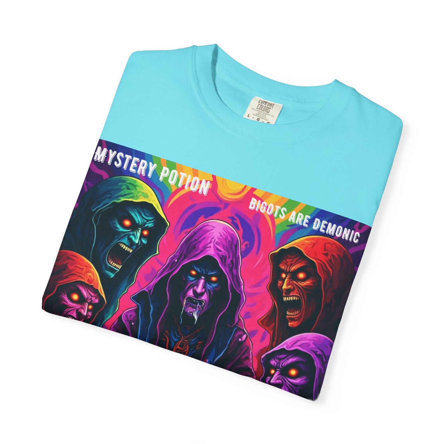 Mystery Potion Graphic Tee | Unisex Halloween T-shirt, Spooky Gift, "Bigots Are Demonic" Graphic Shirt, Witchy Apparel, Unique Casual Wear