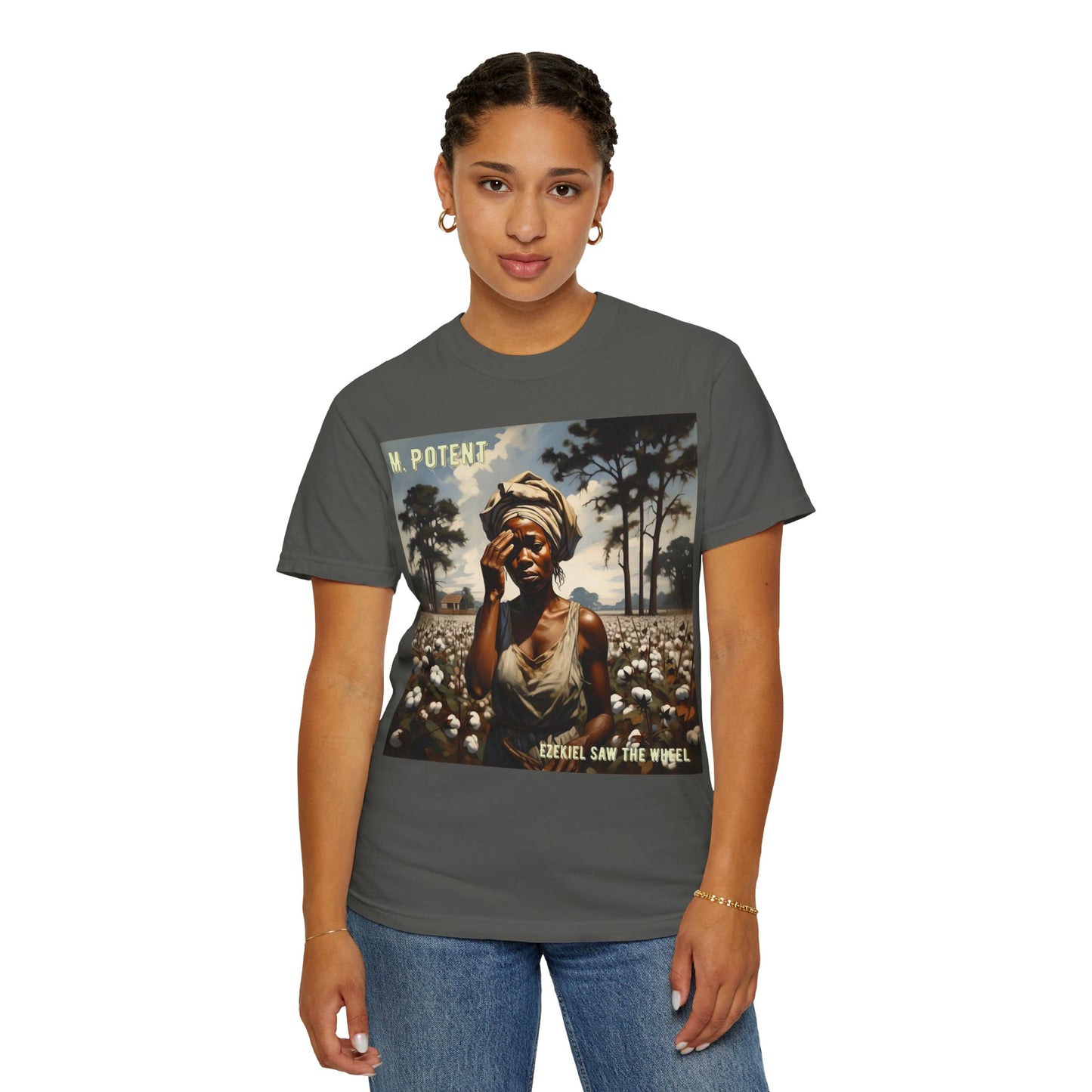 'Ezekiel Saw the Wheel' by M. Potent, Vintage-Inspired Unisex T-Shirt with Artistic Design, Casual Wear, Gift for Art Lovers, Music Events, Everyday Fashion