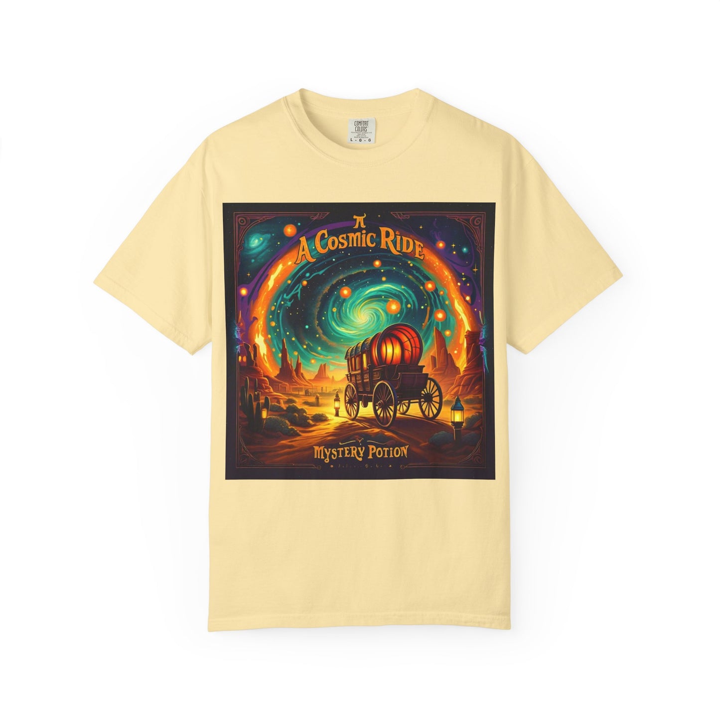 A Cosmic Ride by Mystery Potion T-Shirt, Unisex Graphic Tee, Country Western Festival Wear, Bohemian Style, Gift for Dreamers, Mystical Art Shirt