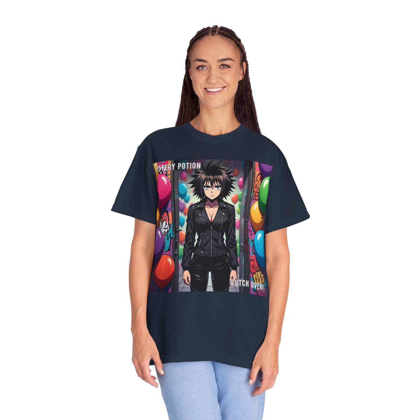 Mystery Potion's 'Dutch Oven', Whimsical Grabber Style Anime Graphic T-shirt featuring Bold Art, Anime Style Tee, Unisex Casual Wear, Gift for Friends, Trendy Statement Shirt