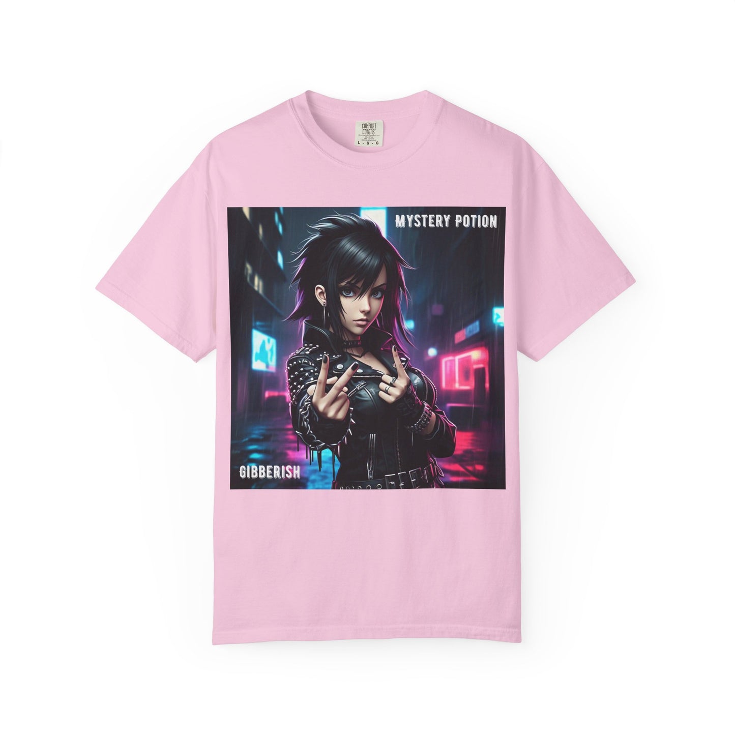 'Gibberish' by Mystery Potion, Cyberpunk Manga Graphic T-Shirt, Edgy Streetwear, Unisex Tee, Vintage Look, Gaming Style, Art Lover Gift
