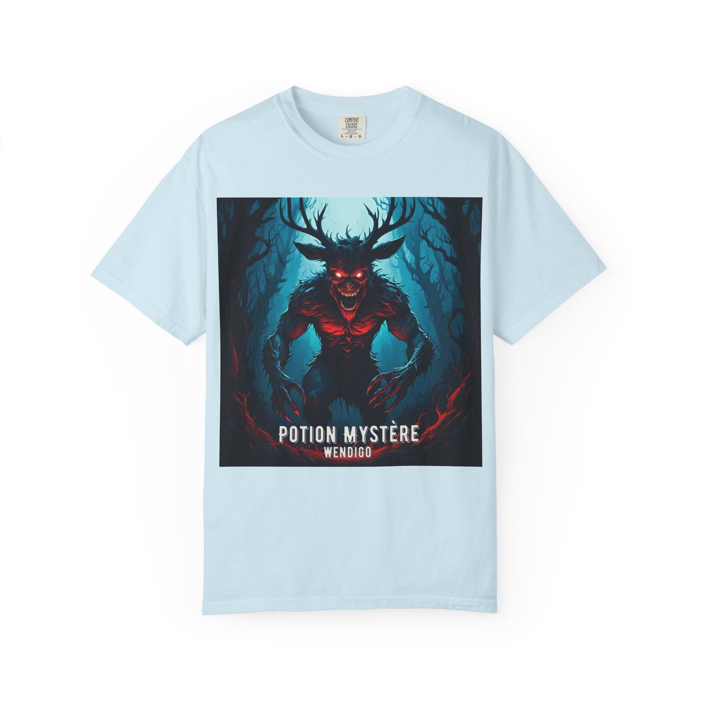 Mystical Wendigo T-Shirt, Unisex Garment-Dyed Tee, Potion Mystère Shirt, Halloween Apparel, Unique Graphic Tee