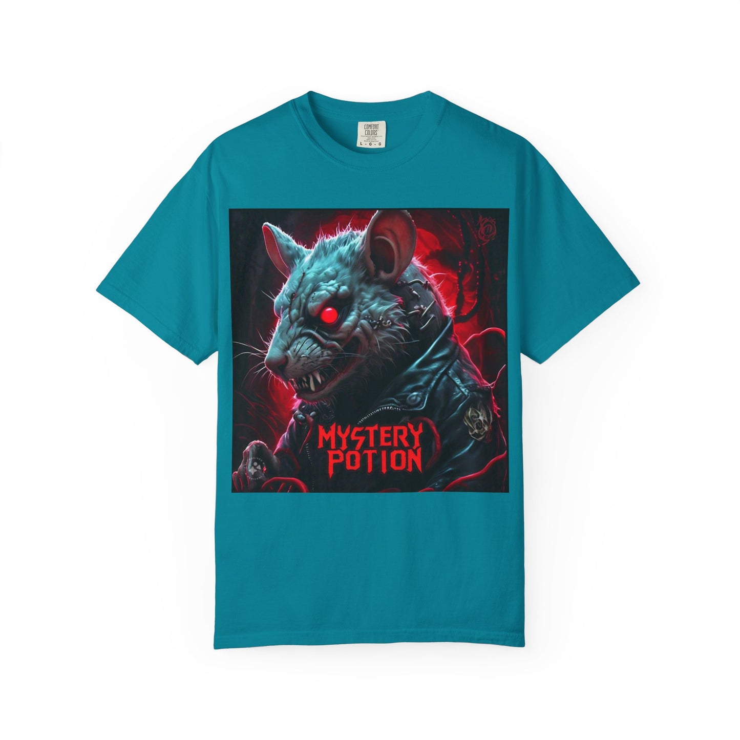 'Mystery Potion' Punk Rock Rat in Leather Jacket T-shirt, Rocker Tee, Original Logo