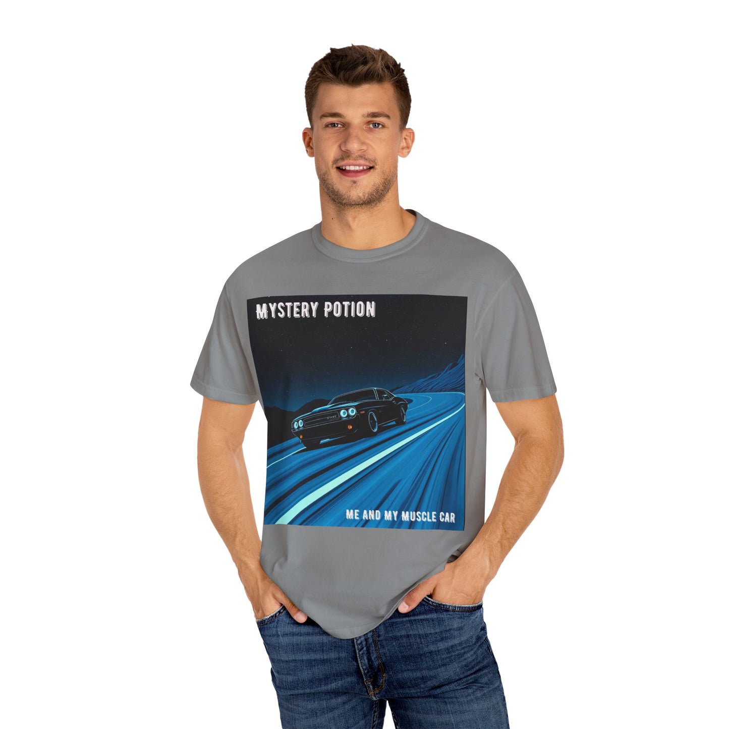 Mystery Potion Muscle Car T-Shirt | Unisex Garment-Dyed Tee, Vintage Car Lover Gift, Perfect for Car Shows, Birthday Gift, Casual Wear