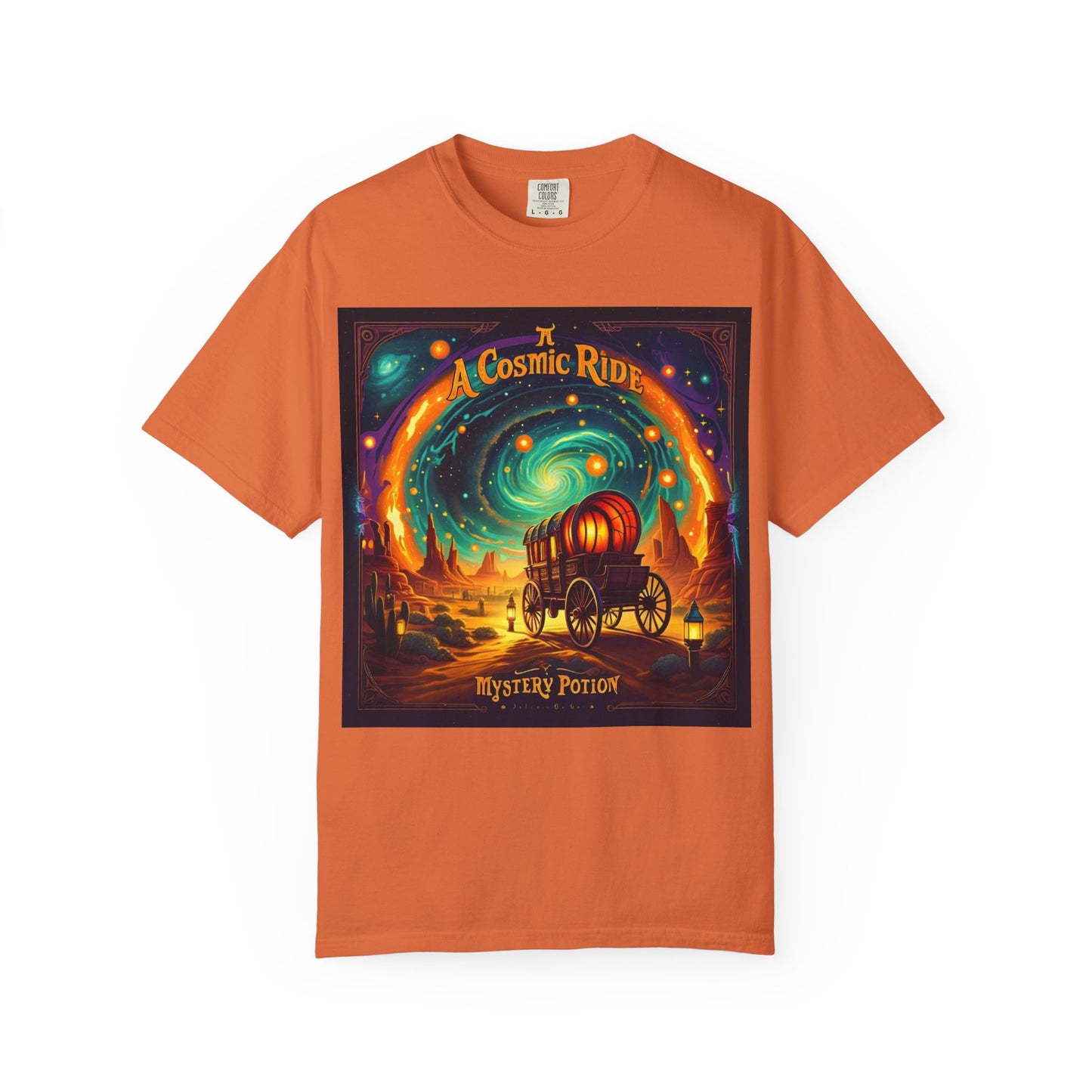 A Cosmic Ride by Mystery Potion T-Shirt, Unisex Graphic Tee, Country Western Festival Wear, Bohemian Style, Gift for Dreamers, Mystical Art Shirt