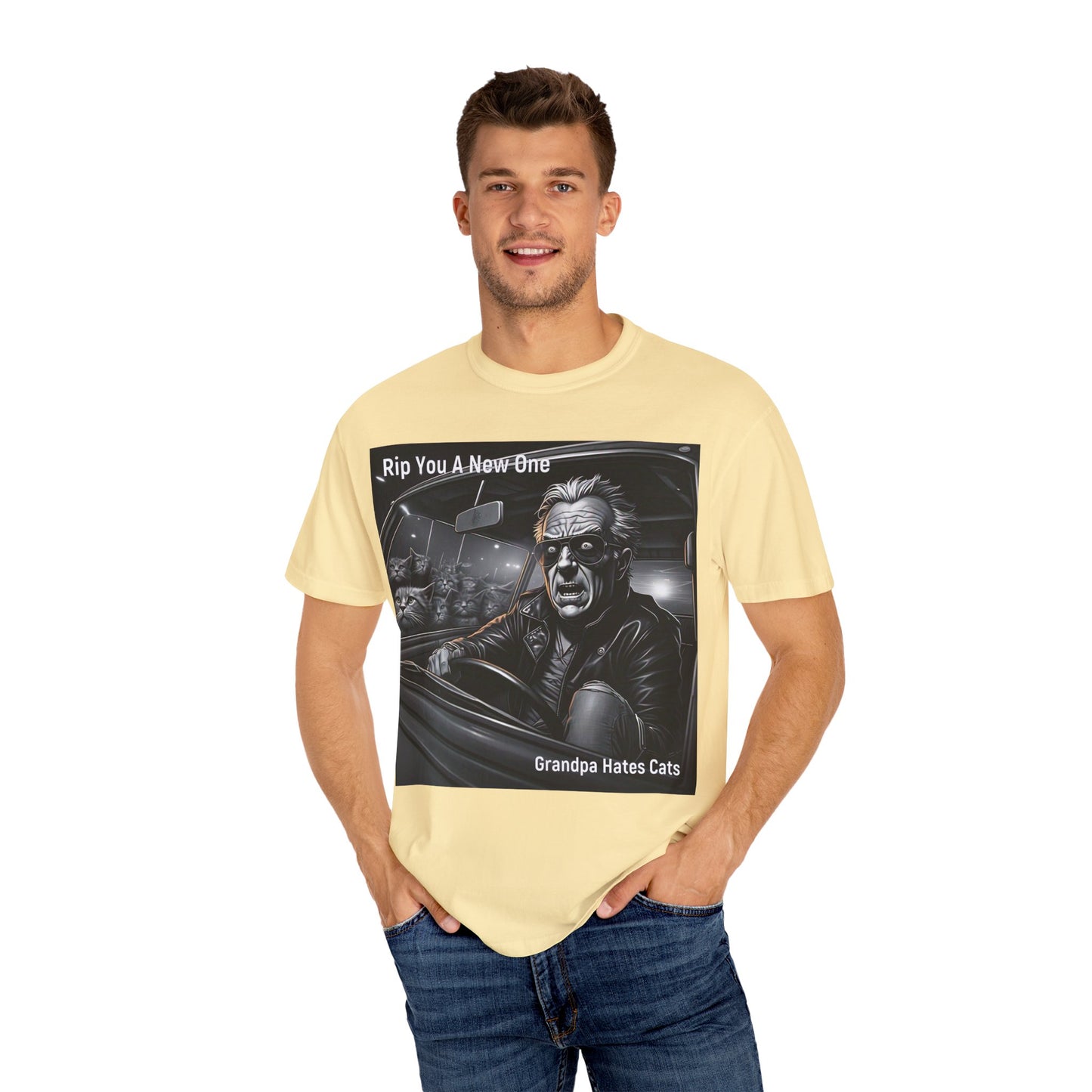 'Grandpa Hates Cats' by Rip You A New One, Humorous Cat Lover T-shirt, Vintage Graphic Tee Shirt, Funny Gift for Cat Owners, Unisex Casual Wear