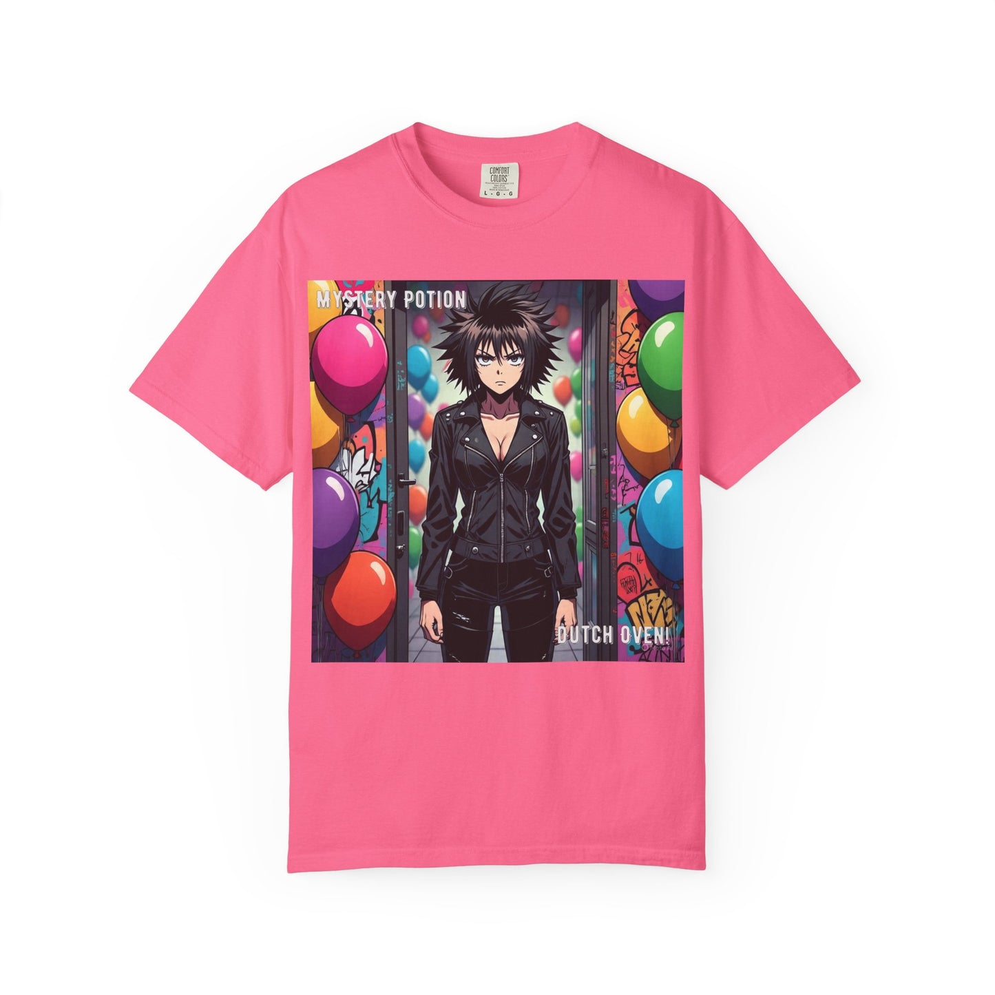 Mystery Potion's 'Dutch Oven', Whimsical Grabber Style Anime Graphic T-shirt featuring Bold Art, Anime Style Tee, Unisex Casual Wear, Gift for Friends, Trendy Statement Shirt