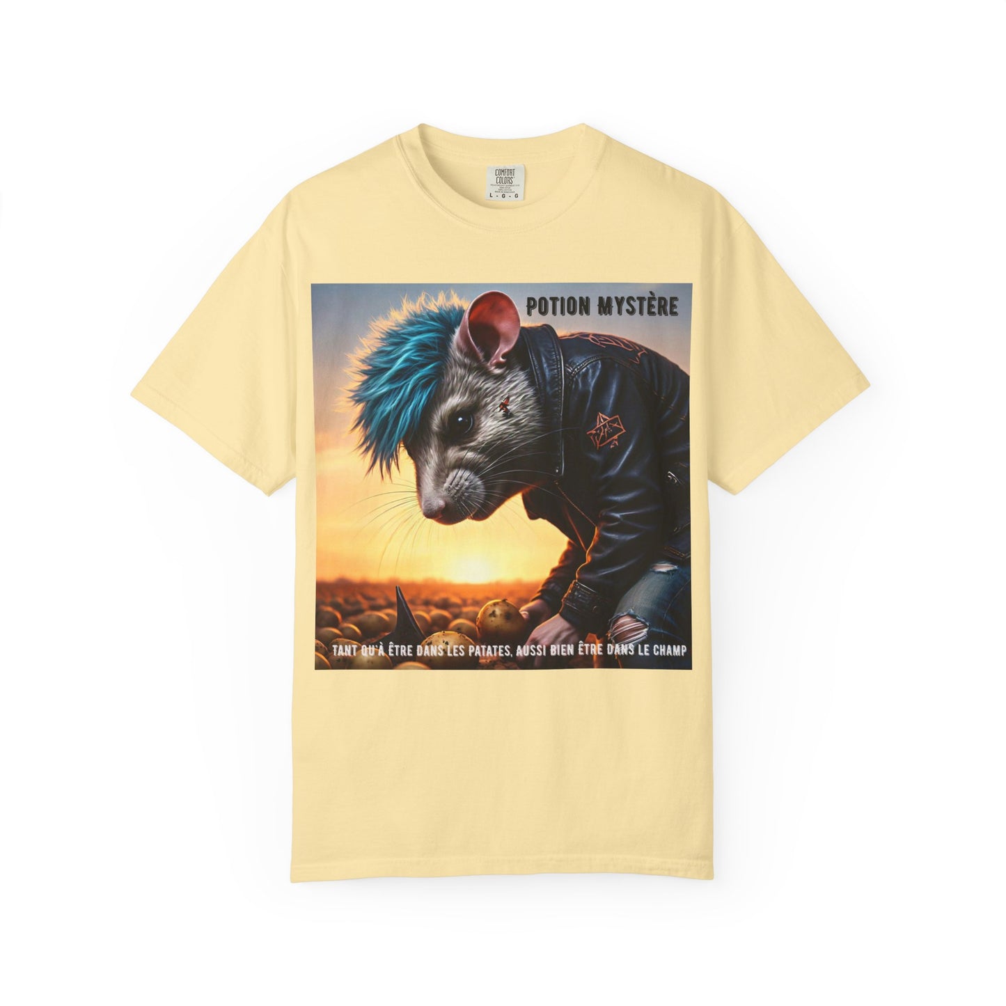 Mystical Punk Rat Toiling The Field Graphic T-Shirt | Unisex, Art Tee, Unique Animal Print, Gift for Animal Lovers, Casual Wear
