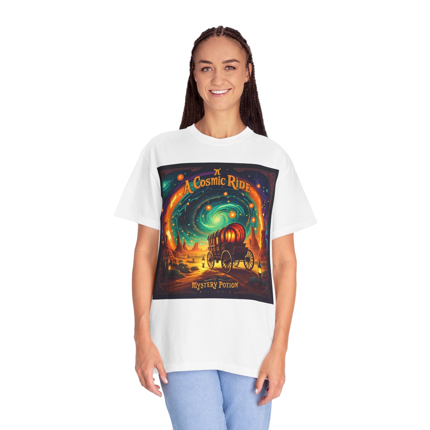 A Cosmic Ride by Mystery Potion T-Shirt, Unisex Graphic Tee, Country Western Festival Wear, Bohemian Style, Gift for Dreamers, Mystical Art Shirt