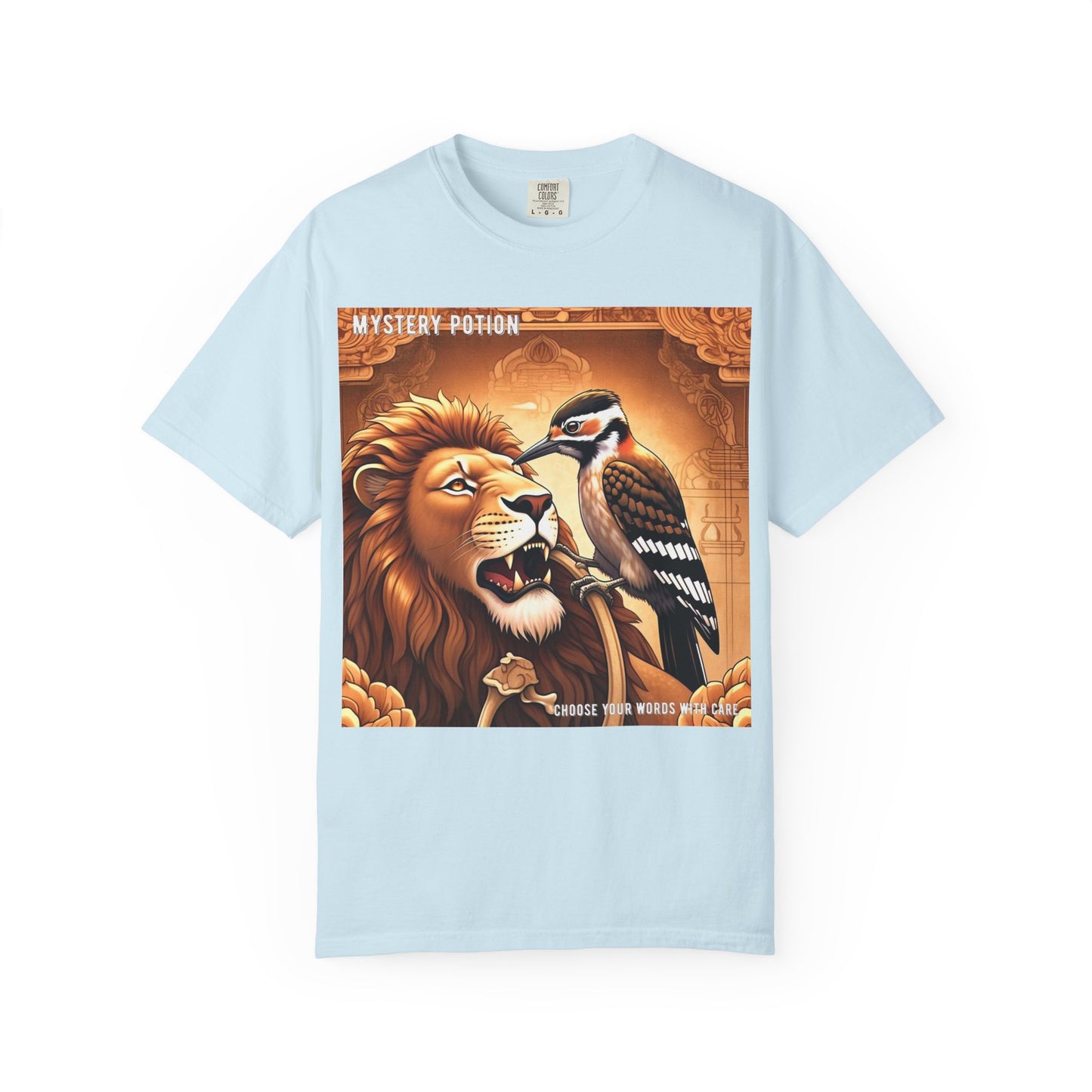 Mystical Lion & Bird T-Shirt | Unique Graphic Tee, Unisex Apparel, Gift for Nature Lovers, Bohemian Style, Festival Wear