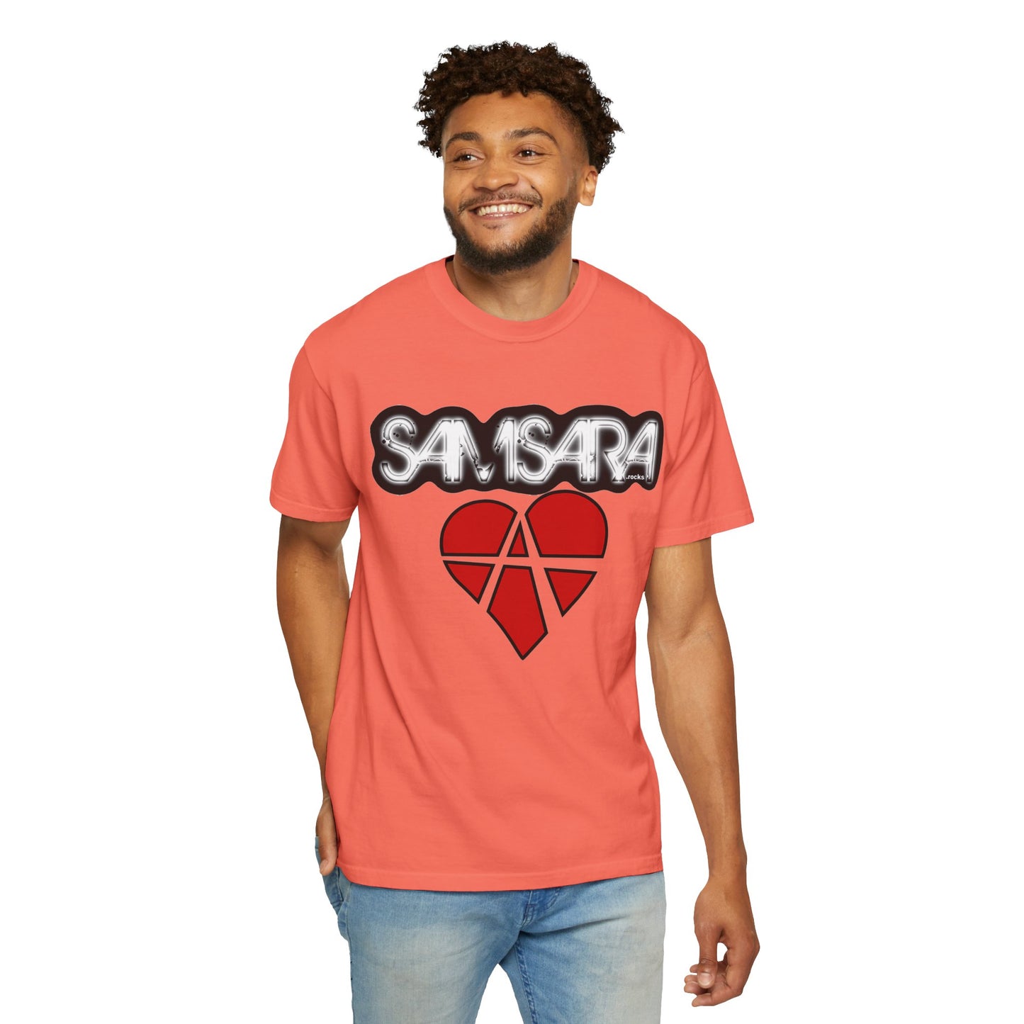 'Samsara Rocks' Logo, Love and Anarchy Graphic Tee | Unisex Garment-Dyed T-Shirt, Casual Fashion, Heart Design, Streetwear, Gift for Him/Her