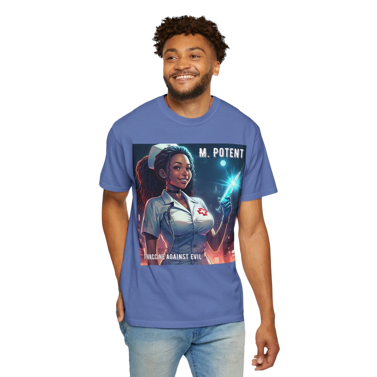 M. Potent's 'A Vaccine Against Evil', Medicine-Themed Unisex T-Shirt, Positive Vibes, Great for Nurses, Vaccination Awareness, Gift for Healthcare Workers