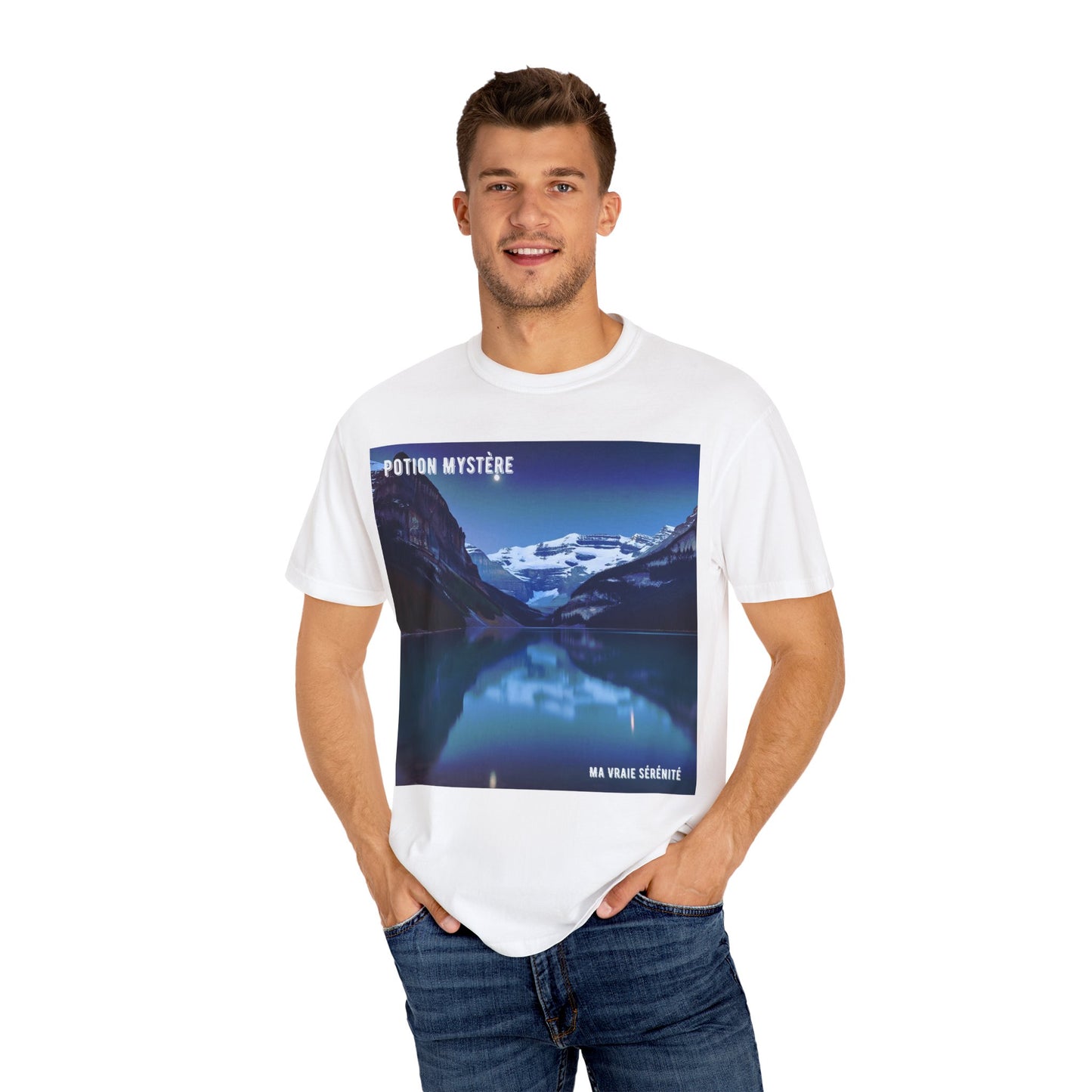 Mystical Lake Louise T-Shirt, Unisex Garment-Dyed Tee, Nature Lover Gift, Serenity in Adventure Apparel, Travel Fashion, Cool Summer Shirt