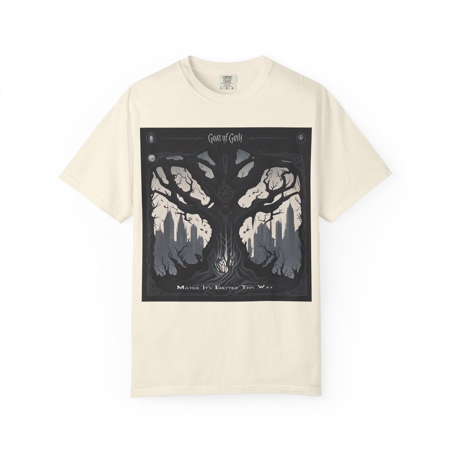 Gothic Tree T-Shirt, GOAT of Goth Unisex Cotton Tee for Nature Lovers, Unique Graphic Tee, Perfect for Festivals, Gift for Adventurers, Eco-Friendly Wear