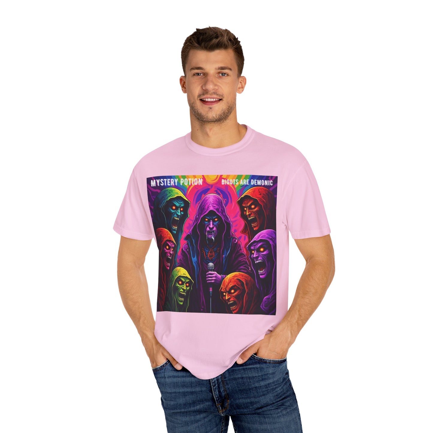 Mystery Potion Graphic Tee | Unisex Halloween T-shirt, Spooky Gift, "Bigots Are Demonic" Graphic Shirt, Witchy Apparel, Unique Casual Wear