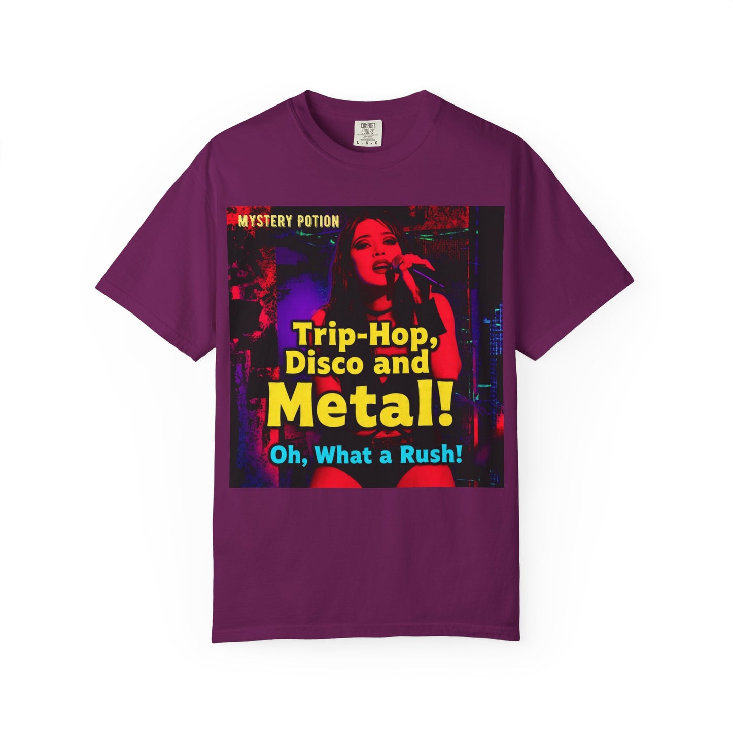 Trip Hop, Disco and Metal! Oh, What a Rush Vibrant Music-Themed Unisex T-shirt | Perfect Gift for Music Lovers, Concert Attendees, Band Merch, Festival Apparel, and Casual Wear