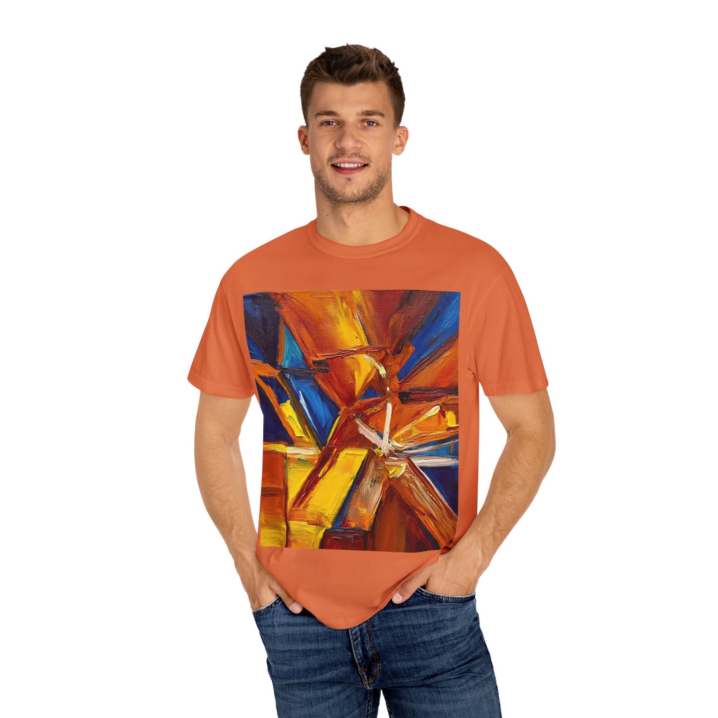 Vibrant Abstract Art T-shirt, Unisex Garment-Dyed Tee, Colorful Graphic Shirt, Stylish Artwear, Unique Gift Idea for Art Lovers