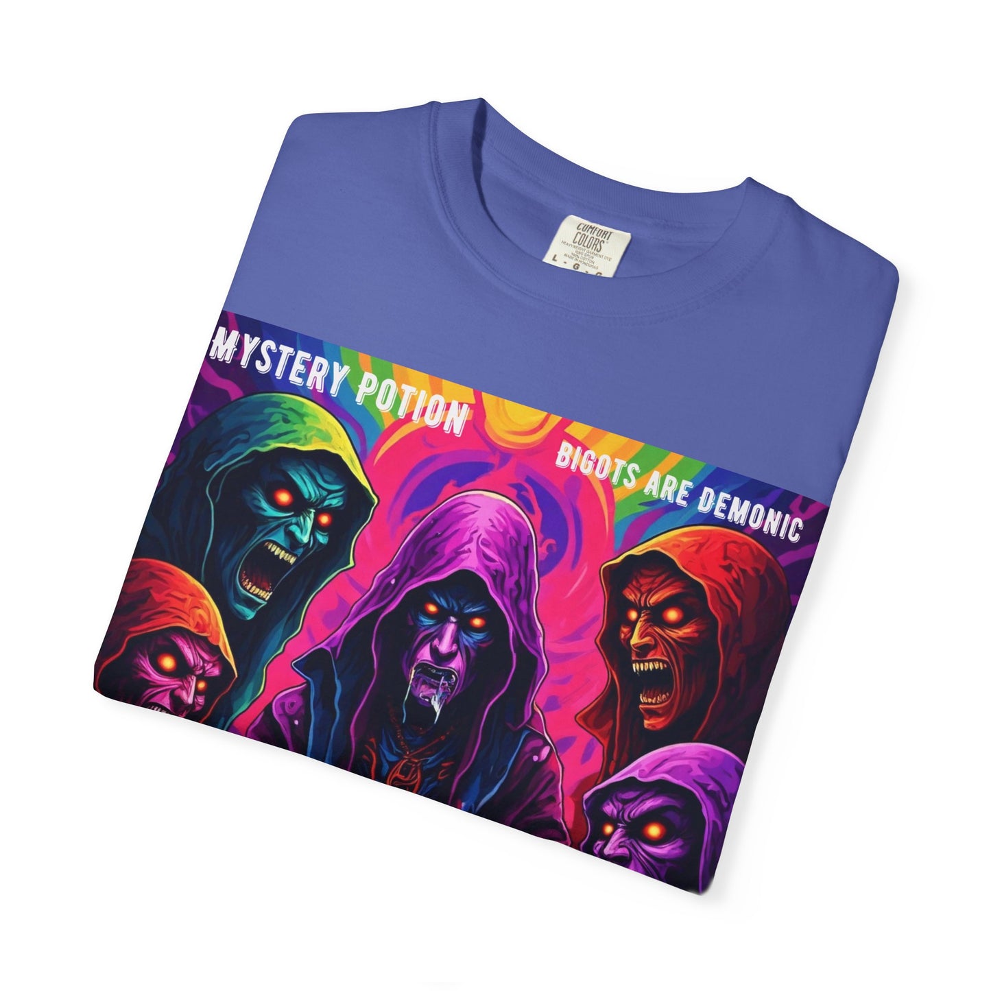 Mystery Potion Graphic Tee | Unisex Halloween T-shirt, Spooky Gift, "Bigots Are Demonic" Graphic Shirt, Witchy Apparel, Unique Casual Wear