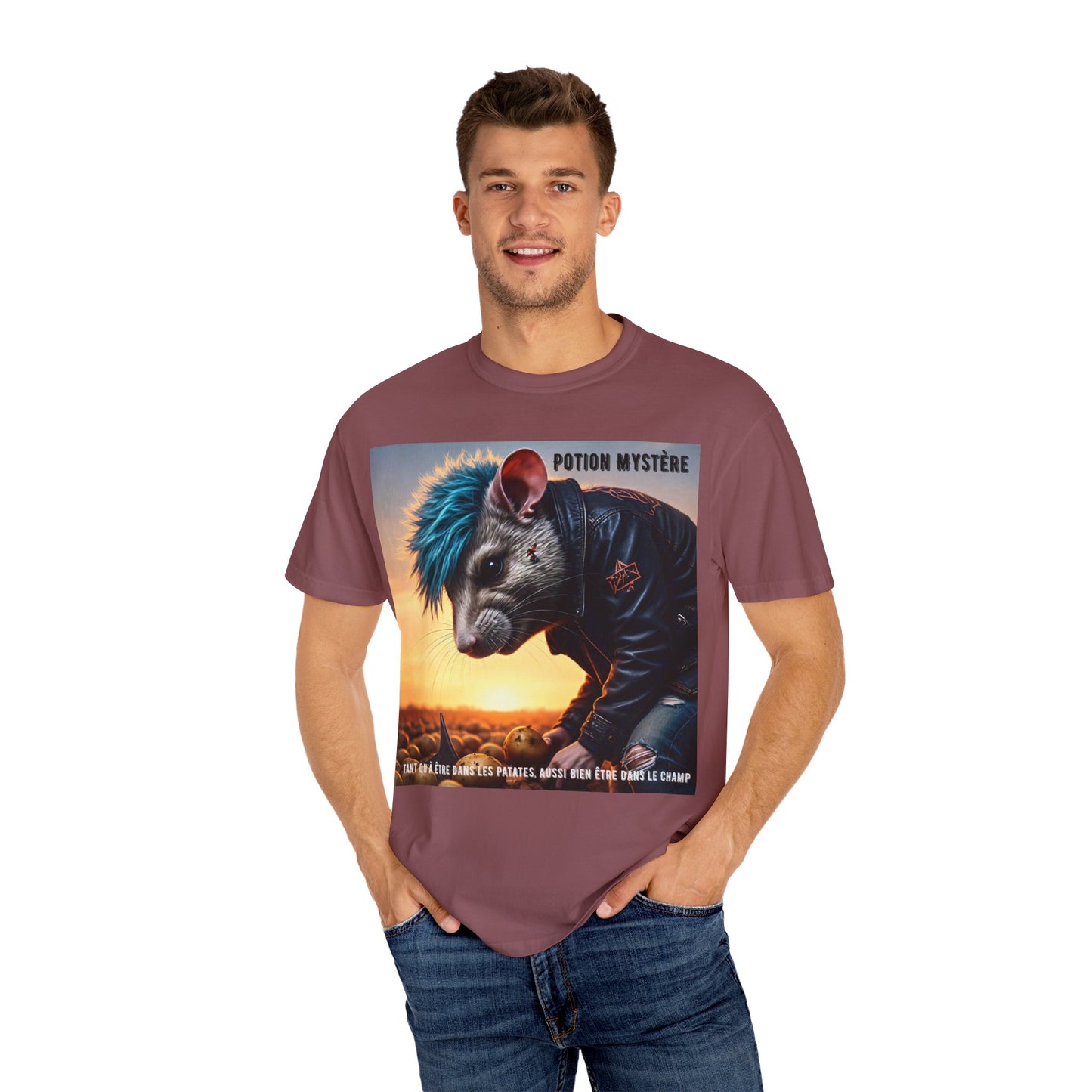 Mystical Punk Rat Toiling The Field Graphic T-Shirt | Unisex, Art Tee, Unique Animal Print, Gift for Animal Lovers, Casual Wear