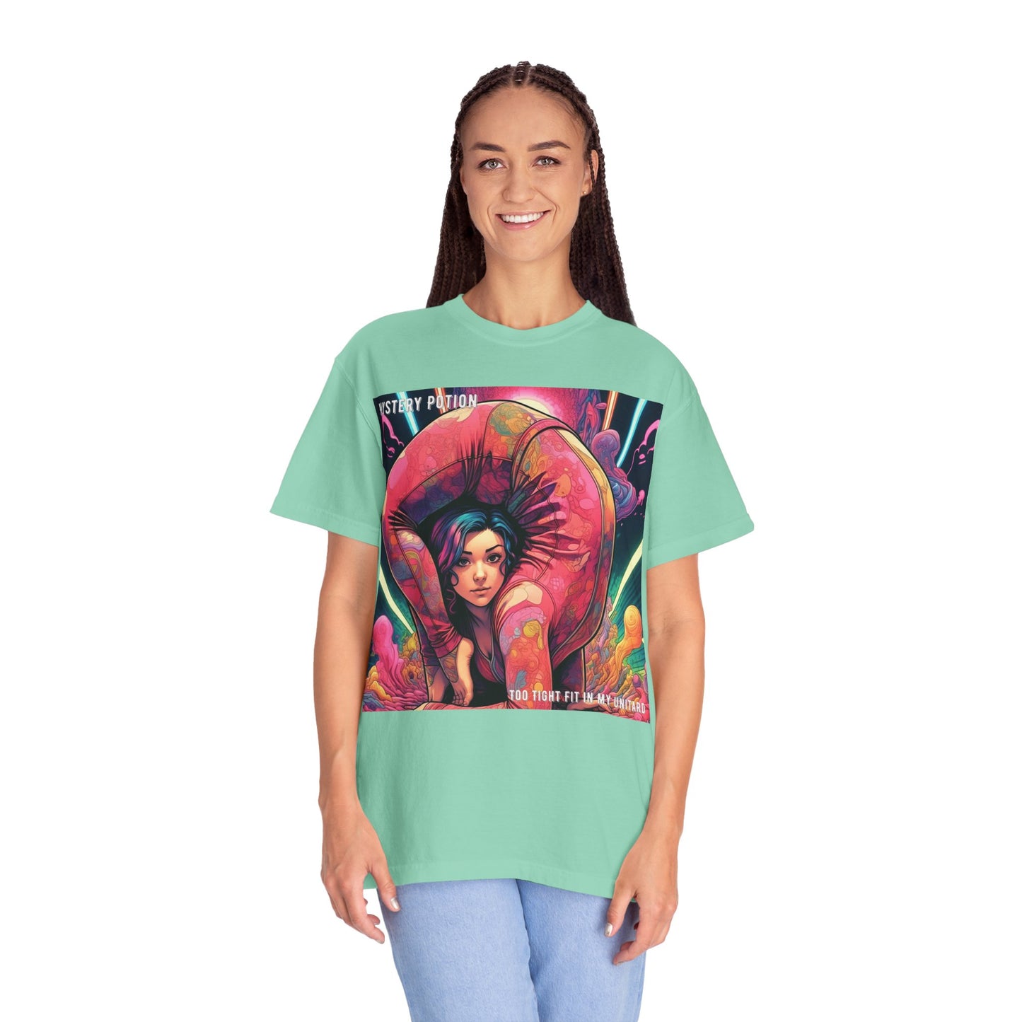 Mystery Potion Extreme Yoga Pose Unisex Garment-Dyed T-shirt, Artistic Tee, Vibrant Graphic Shirt, Unique Gift, Festival Wear, Comfortable Casual Top