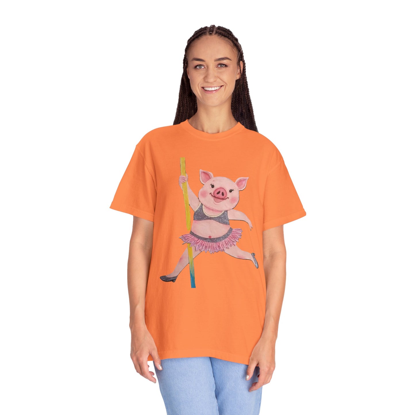 'Playful Pig' T-Shirt, Fun Graphic Tee, Animal Lover Gift, Unique Apparel, Funny T-Shirt, Cute Pig Shirt, Pole-Dancers and Pole Dancing Pig.