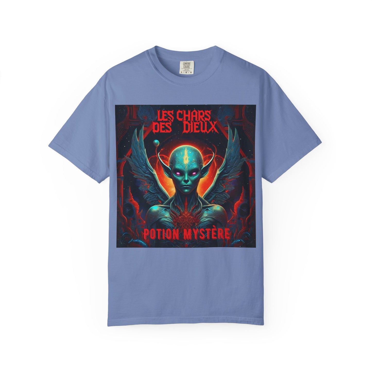 'Les Chars des Dieux' par Potion Mystère, Mystical Alien Graphic T-Shirt | Unisex Tee for Sci-Fi Lovers, Unique Gift for Halloween, Cosmic Vibes, Statement Shirt, Trendy Fashion