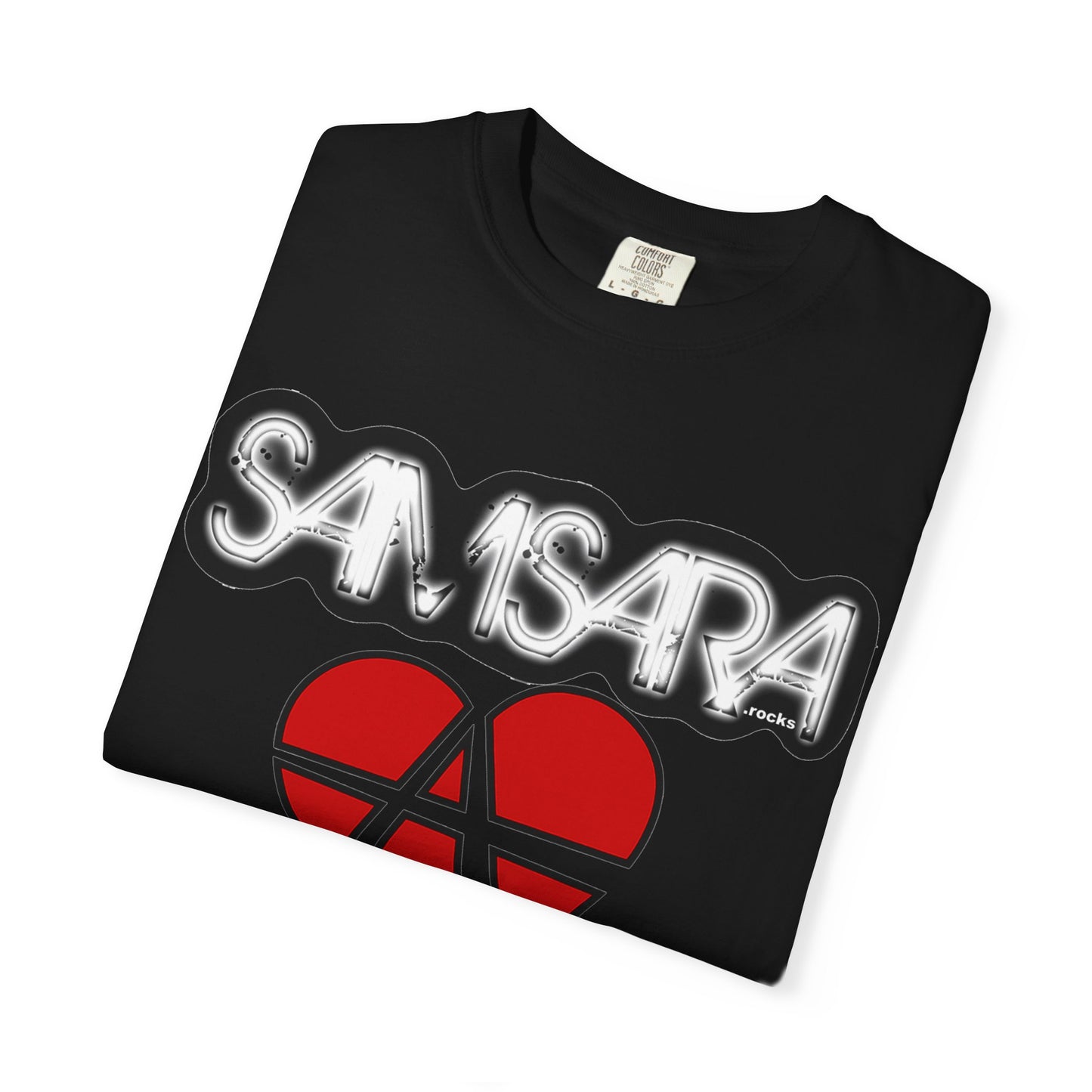 'Samsara Rocks' Logo, Love and Anarchy Graphic Tee | Unisex Garment-Dyed T-Shirt, Casual Fashion, Heart Design, Streetwear, Gift for Him/Her