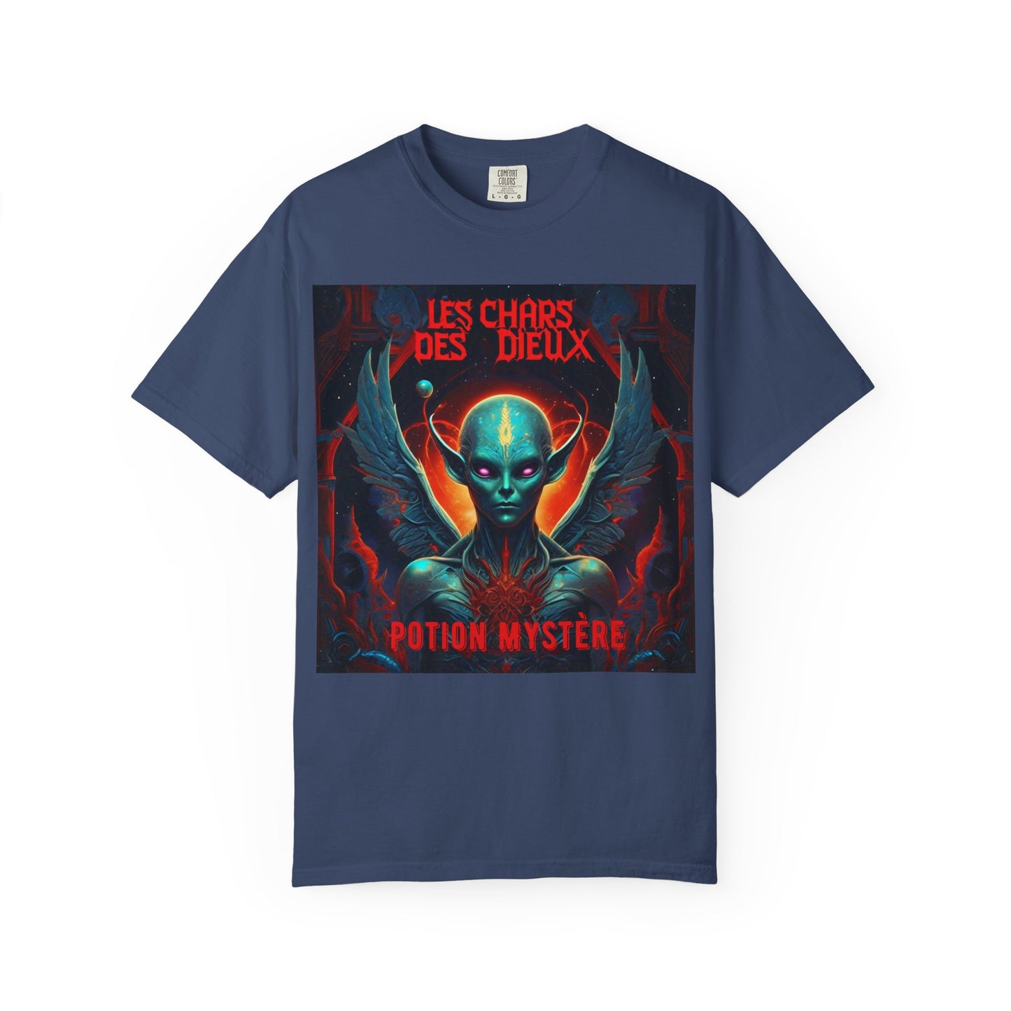 'Les Chars des Dieux' par Potion Mystère, Mystical Alien Graphic T-Shirt | Unisex Tee for Sci-Fi Lovers, Unique Gift for Halloween, Cosmic Vibes, Statement Shirt, Trendy Fashion