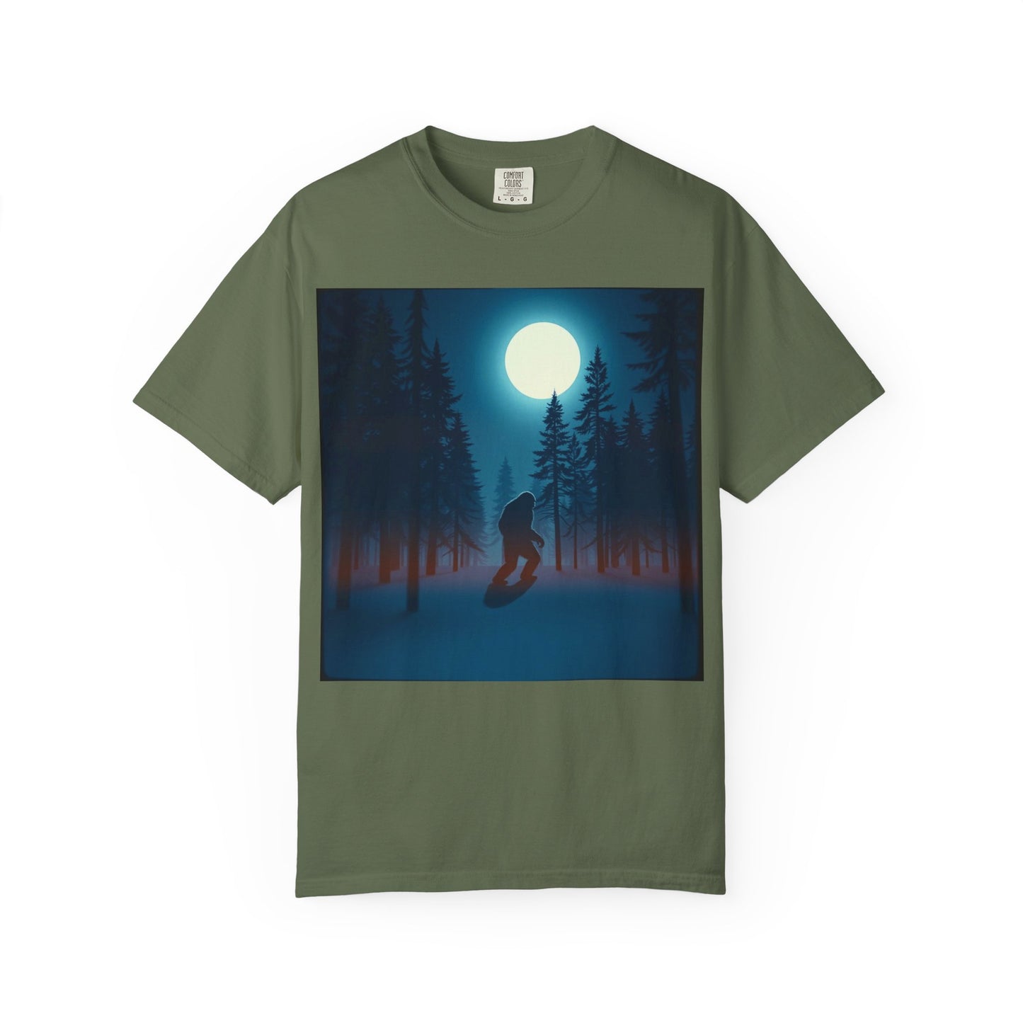 Moonlit Forest Snowboarder T-Shirt, Cozy Adventure Tee, Winter Sports Gift, Unisex Apparel, Outdoor Vibes