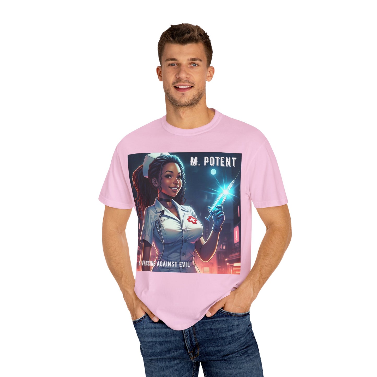 M. Potent's 'A Vaccine Against Evil', Medicine-Themed Unisex T-Shirt, Positive Vibes, Great for Nurses, Vaccination Awareness, Gift for Healthcare Workers