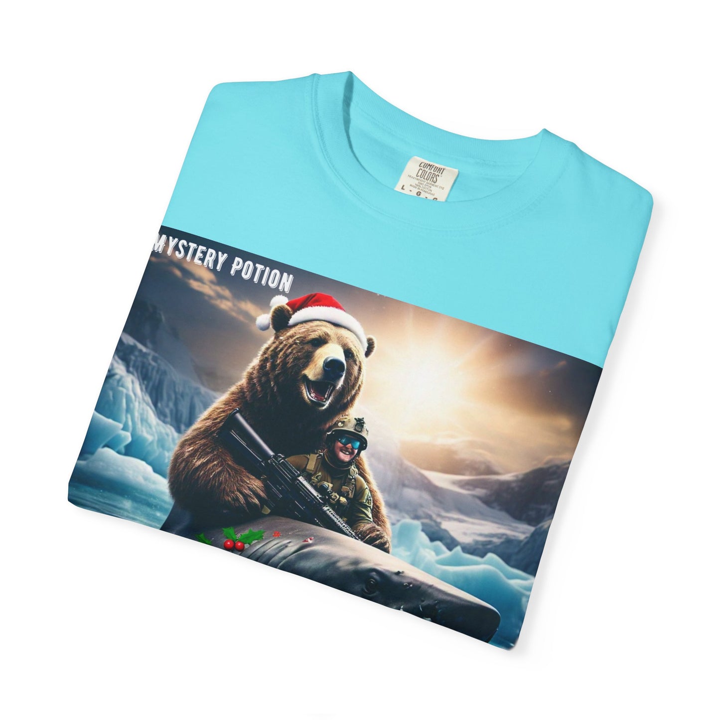 X-mas Humor T-Shirt "Merry Christmas from All the Apex Predators", Unisex Garment-Dyed Tee, Funny Holiday Shirt, Gift for Friends, Outdoor Adventure Wear, Novelty Apparel