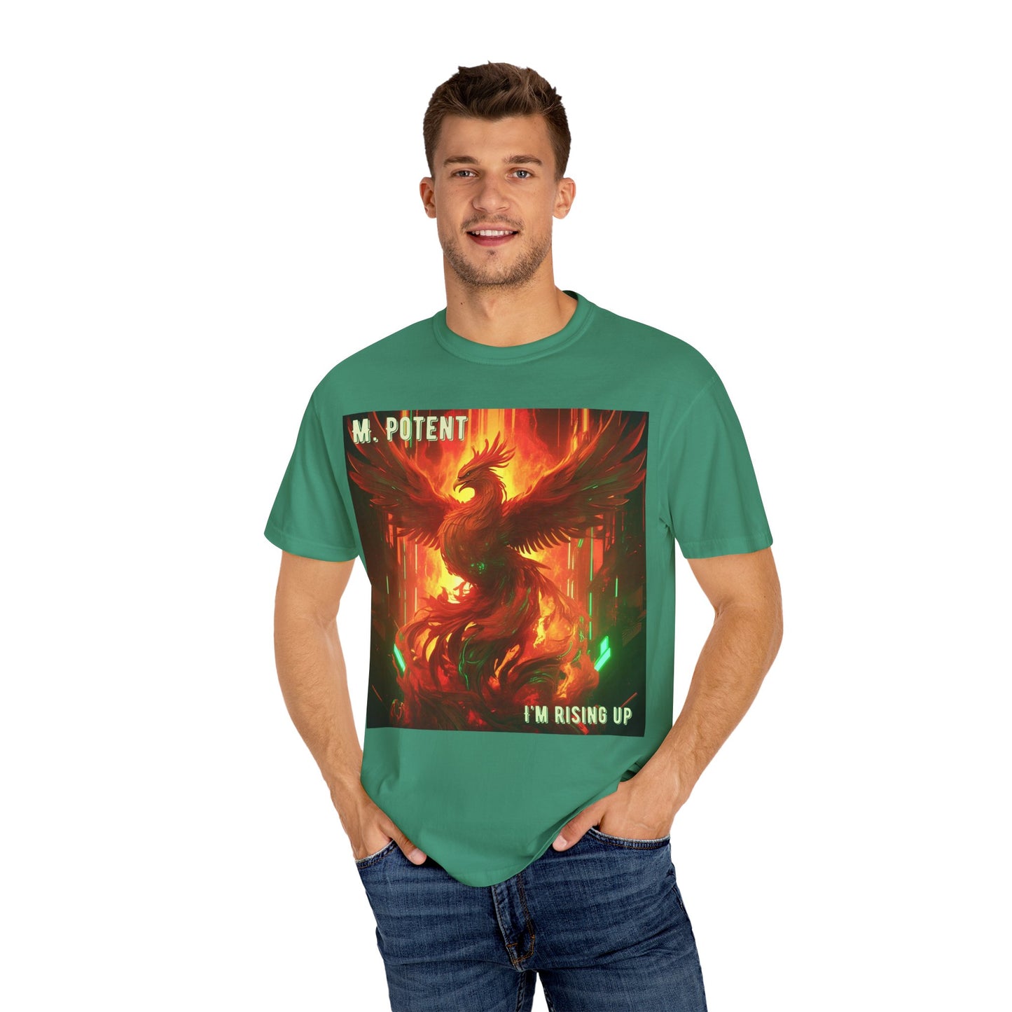 'I'm Rising Up' by M. Potent, Phoenix Rising Unisex T-shirt, Motivational Graphic Tee, Gift for Art Lovers, Inspirational Shirt, Trendy Fashion