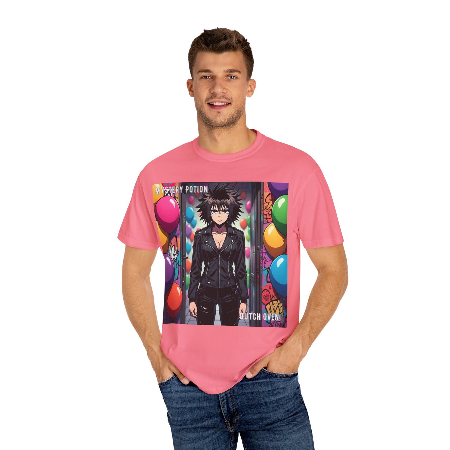 Mystery Potion's 'Dutch Oven', Whimsical Grabber Style Anime Graphic T-shirt featuring Bold Art, Anime Style Tee, Unisex Casual Wear, Gift for Friends, Trendy Statement Shirt