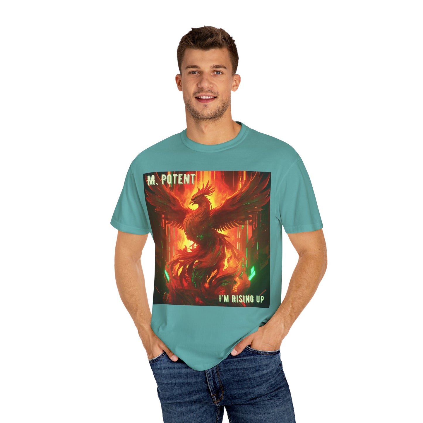 'I'm Rising Up' by M. Potent, Phoenix Rising Unisex T-shirt, Motivational Graphic Tee, Gift for Art Lovers, Inspirational Shirt, Trendy Fashion