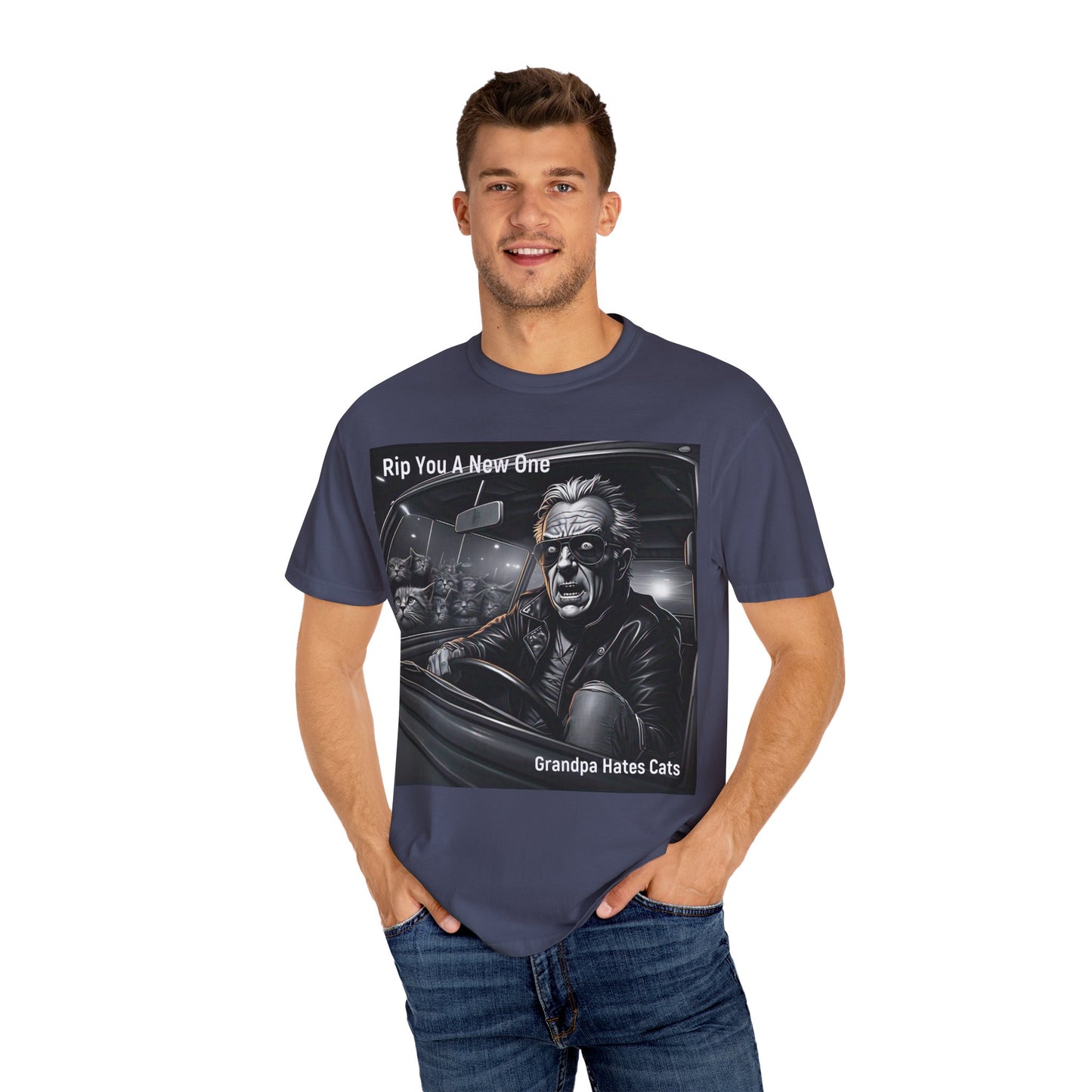 'Grandpa Hates Cats' by Rip You A New One, Humorous Cat Lover T-shirt, Vintage Graphic Tee Shirt, Funny Gift for Cat Owners, Unisex Casual Wear