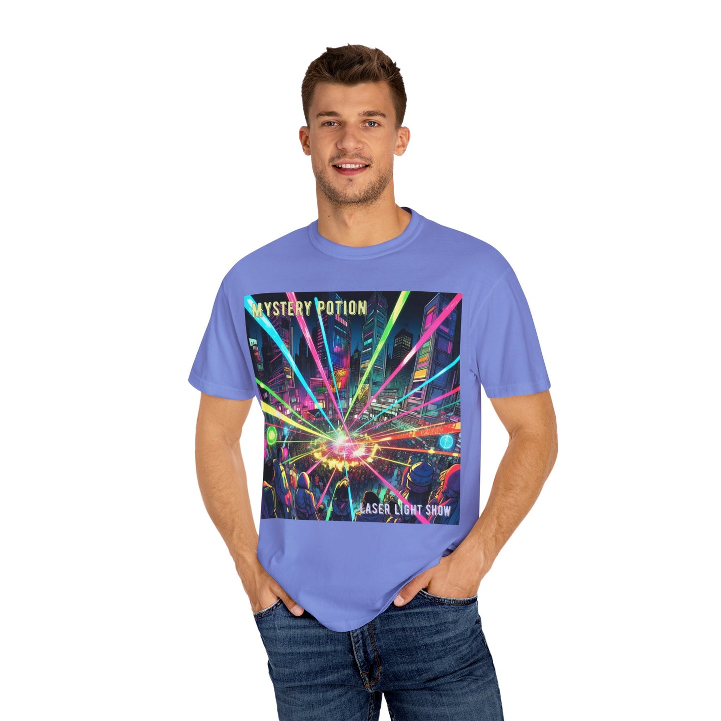 Mystery Potion Laser Light Show Tee, Unisex Graphic T-Shirt, Festival Wear, Concert Shirt, Party Outfit, Colorful Apparel