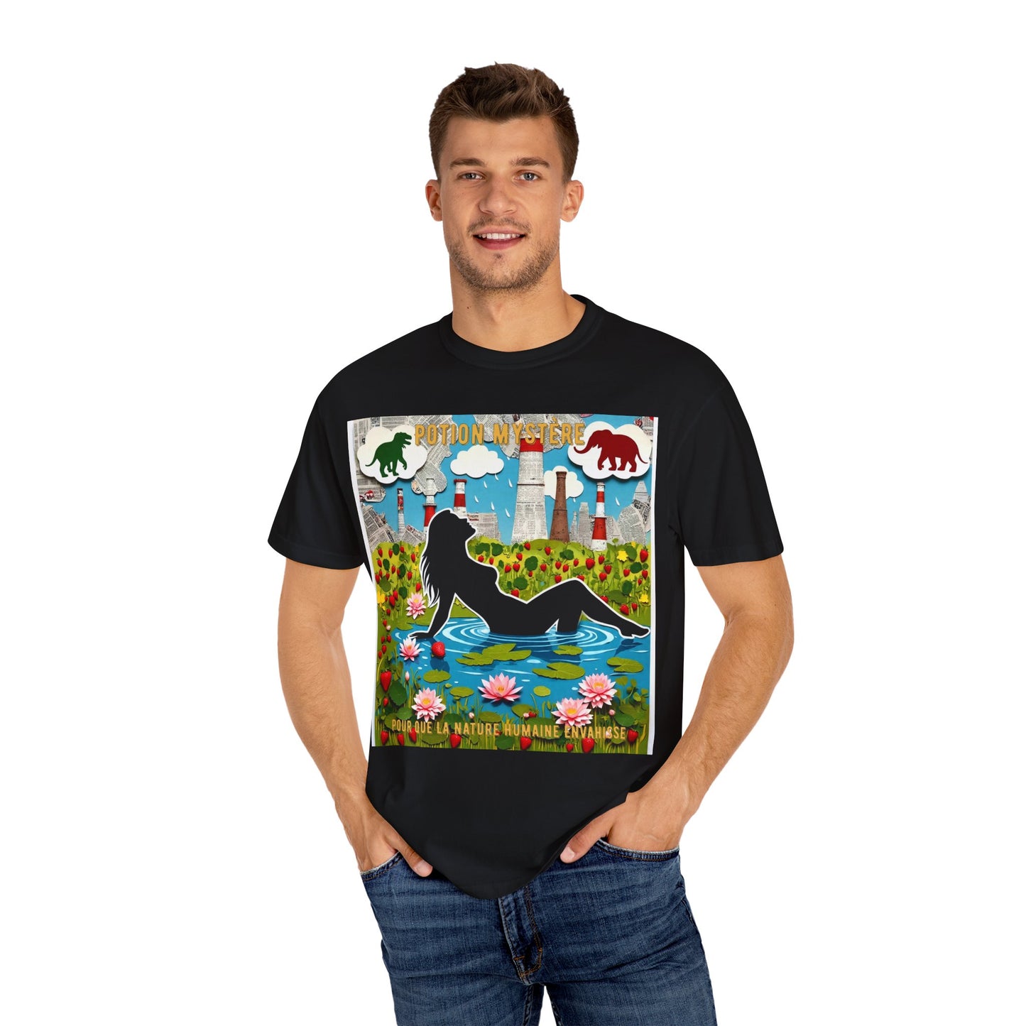 'Pour Que La Nature Humaine Envahisse' par Potion Mystère, Nature-Inspired Collage Unisex T-Shirt, Eco-Friendly Tee, Vibrant Graphic Tee, Relaxed Fit Shirt, Summer Casual Wear, Gift for Nature Lovers, Grebo Rock