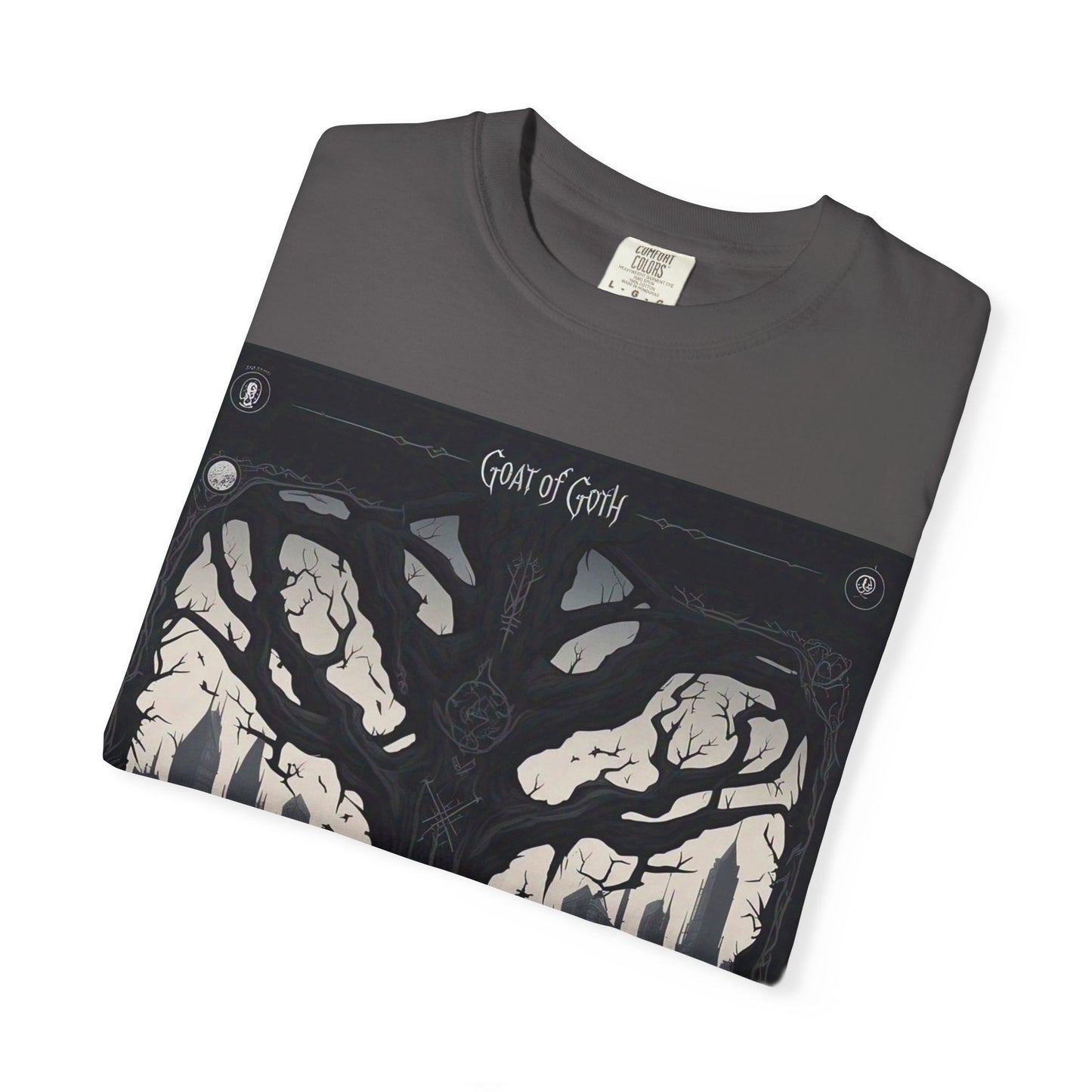 Gothic Tree T-Shirt, GOAT of Goth Unisex Cotton Tee for Nature Lovers, Unique Graphic Tee, Perfect for Festivals, Gift for Adventurers, Eco-Friendly Wear