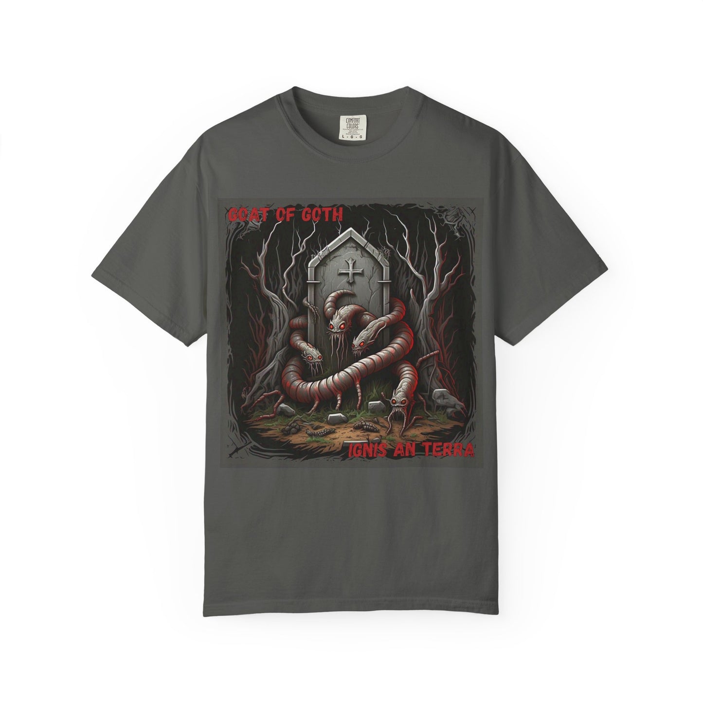 'Ignis An Terra' by GOAT of Goth, Gothic Graphic T-Shirt, Dark Aesthetic Tee, Unisex Halloween Shirt, Unique Gift for Horror Lovers, Casual Everyday Wear