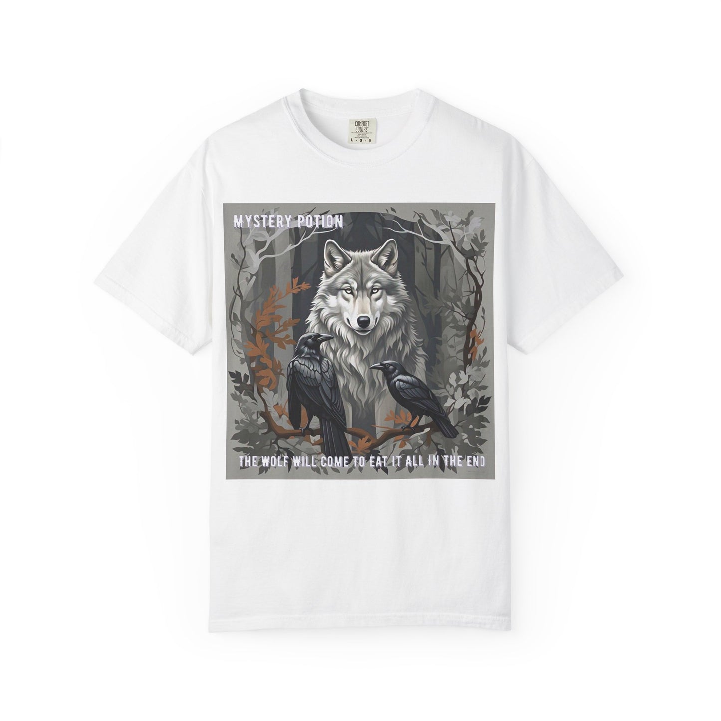 'The Wolf Will Come To Eat It All In The End' by Mystery Potion, Unisex T-Shirt, Edgy Graphic Tee, Animal Lover Gift, Fantasy Shirt, Halloween Apparel, Unique Graphic Shirt