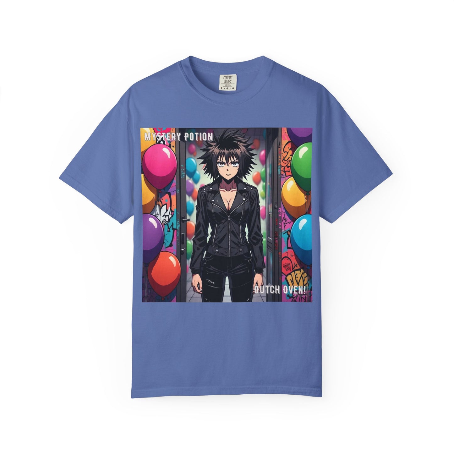 Mystery Potion's 'Dutch Oven', Whimsical Grabber Style Anime Graphic T-shirt featuring Bold Art, Anime Style Tee, Unisex Casual Wear, Gift for Friends, Trendy Statement Shirt