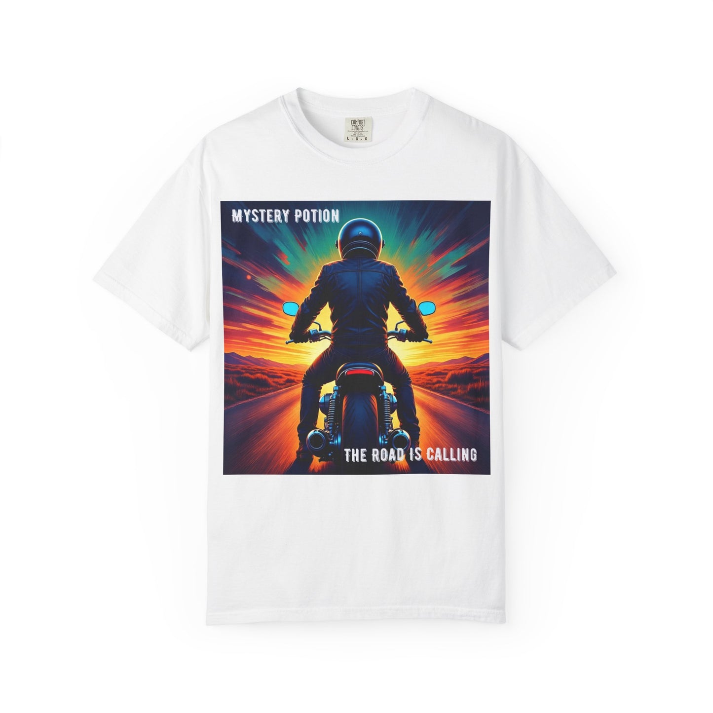 'The Road is Calling' by Mystery Potion Adventure T-Shirt, Motorcycle Gift, Road Trip Tee, Vintage Style Shirt, Unisex Graphic Tee, Outdoor Enthusiast Apparel