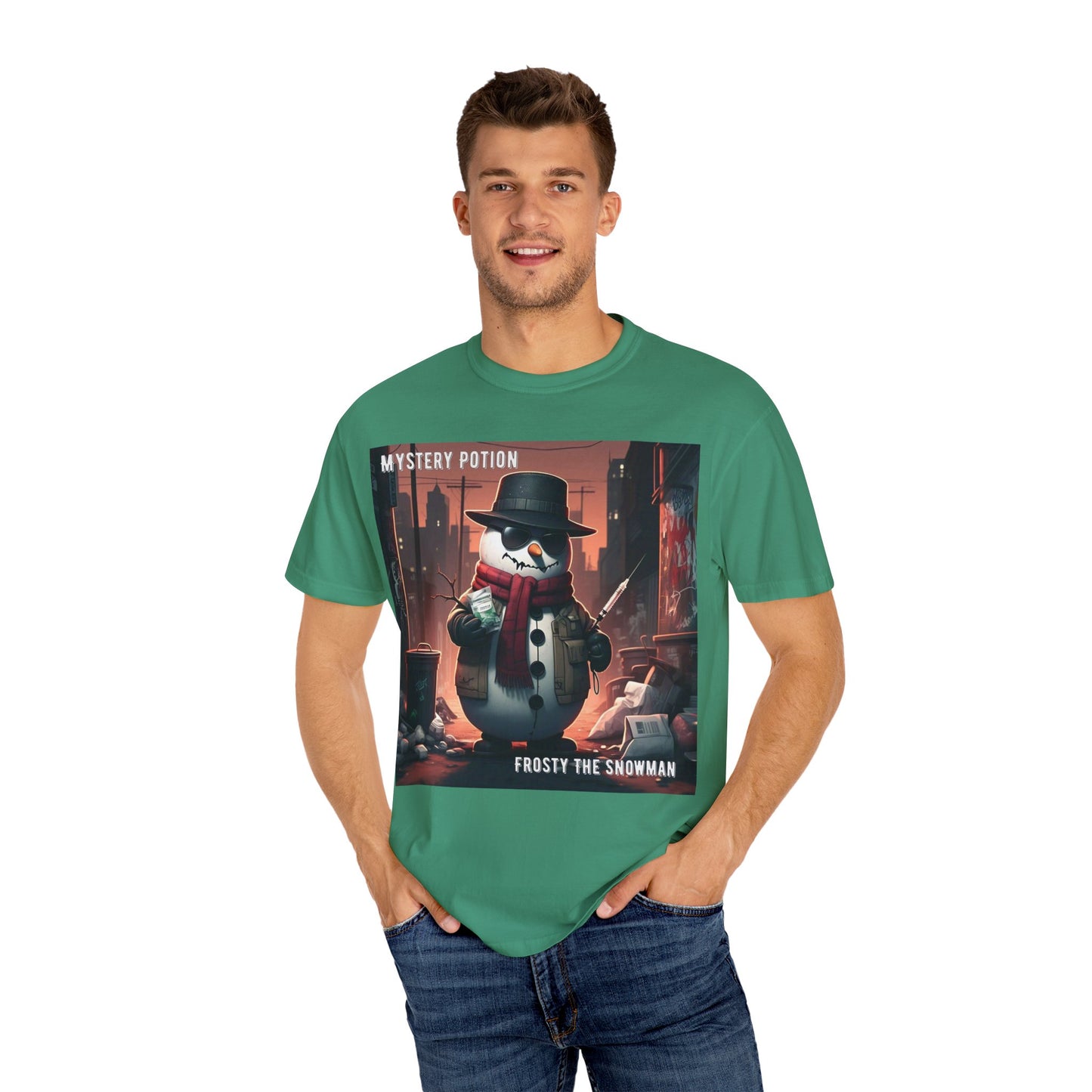 Frosty The Snowman by Mystery Potion, Parody T-Shirt | Unisex Holiday Tee, Winter Decoration, Gift for Christmas, Cozy Casual Style, Fun Snowman Design