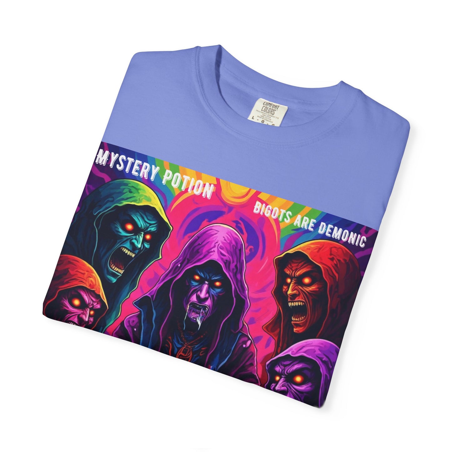 Mystery Potion Graphic Tee | Unisex Halloween T-shirt, Spooky Gift, "Bigots Are Demonic" Graphic Shirt, Witchy Apparel, Unique Casual Wear